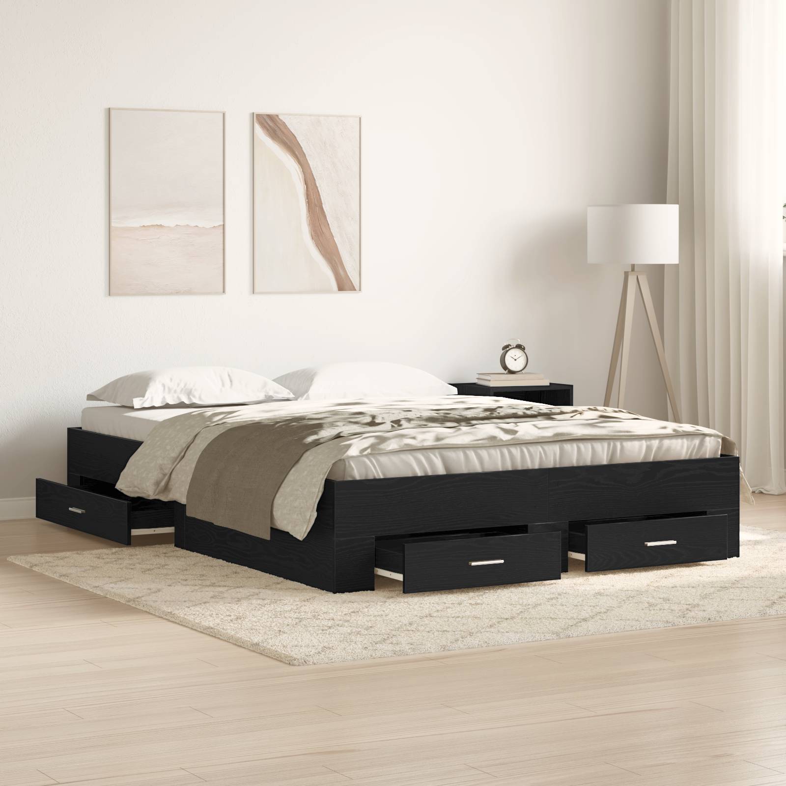 vidaXL Bettgestell mit Schubladen Schwarze Eiche Engineered Wood