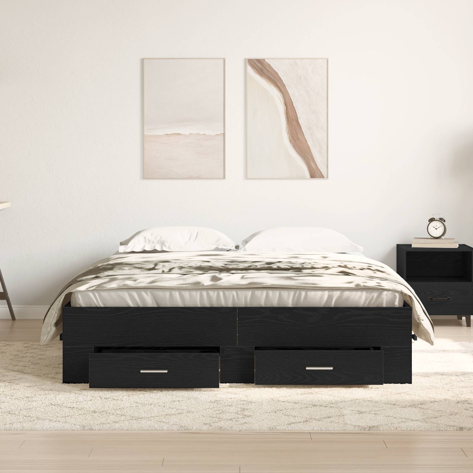 vidaXL Bettgestell mit Schubladen Schwarze Eiche Engineered Wood