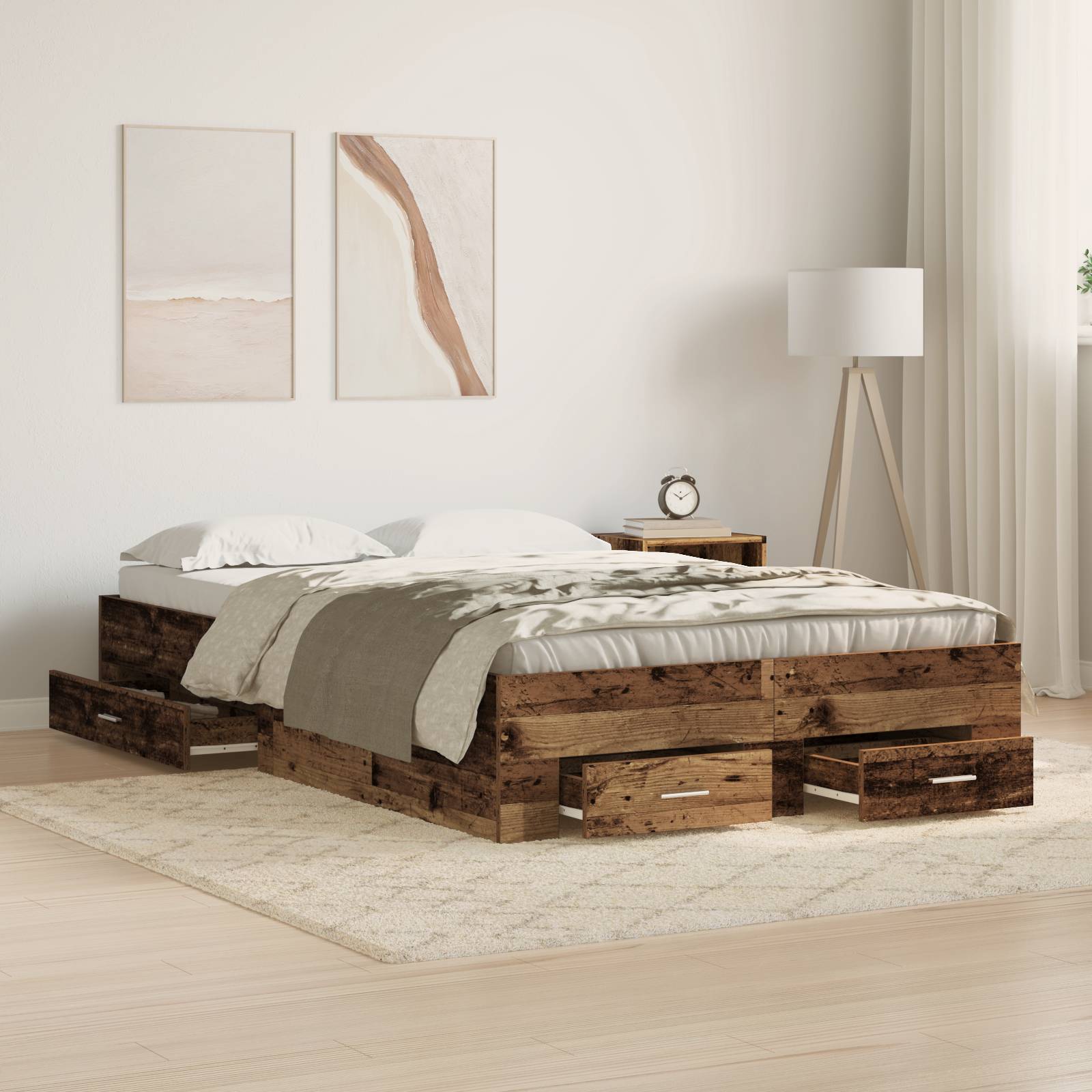 vidaXL Bett mit Schubladen Altholz 120x190 cm Holzwerkstoff