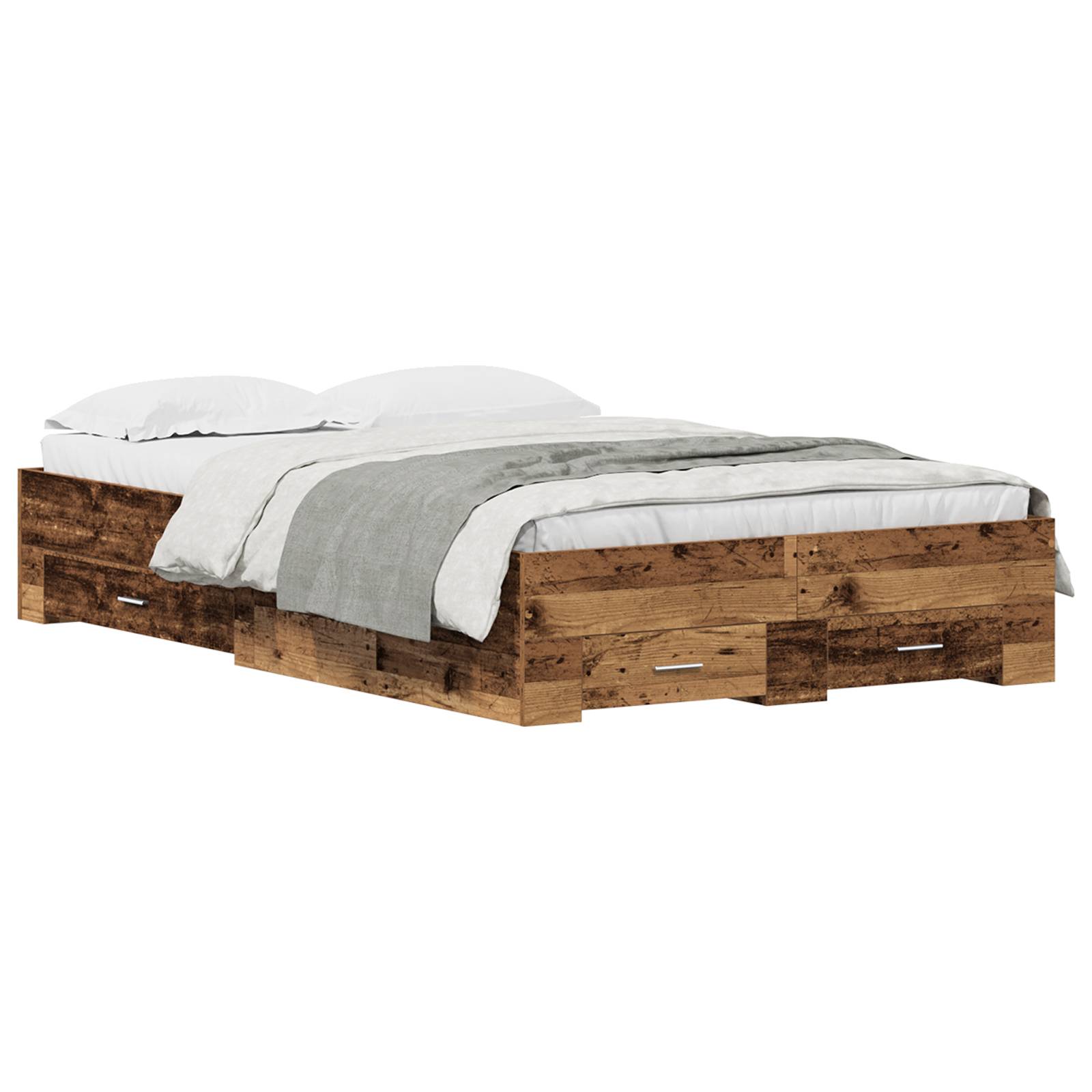 vidaXL Bett mit Schubladen Altholz 120x190 cm Holzwerkstoff