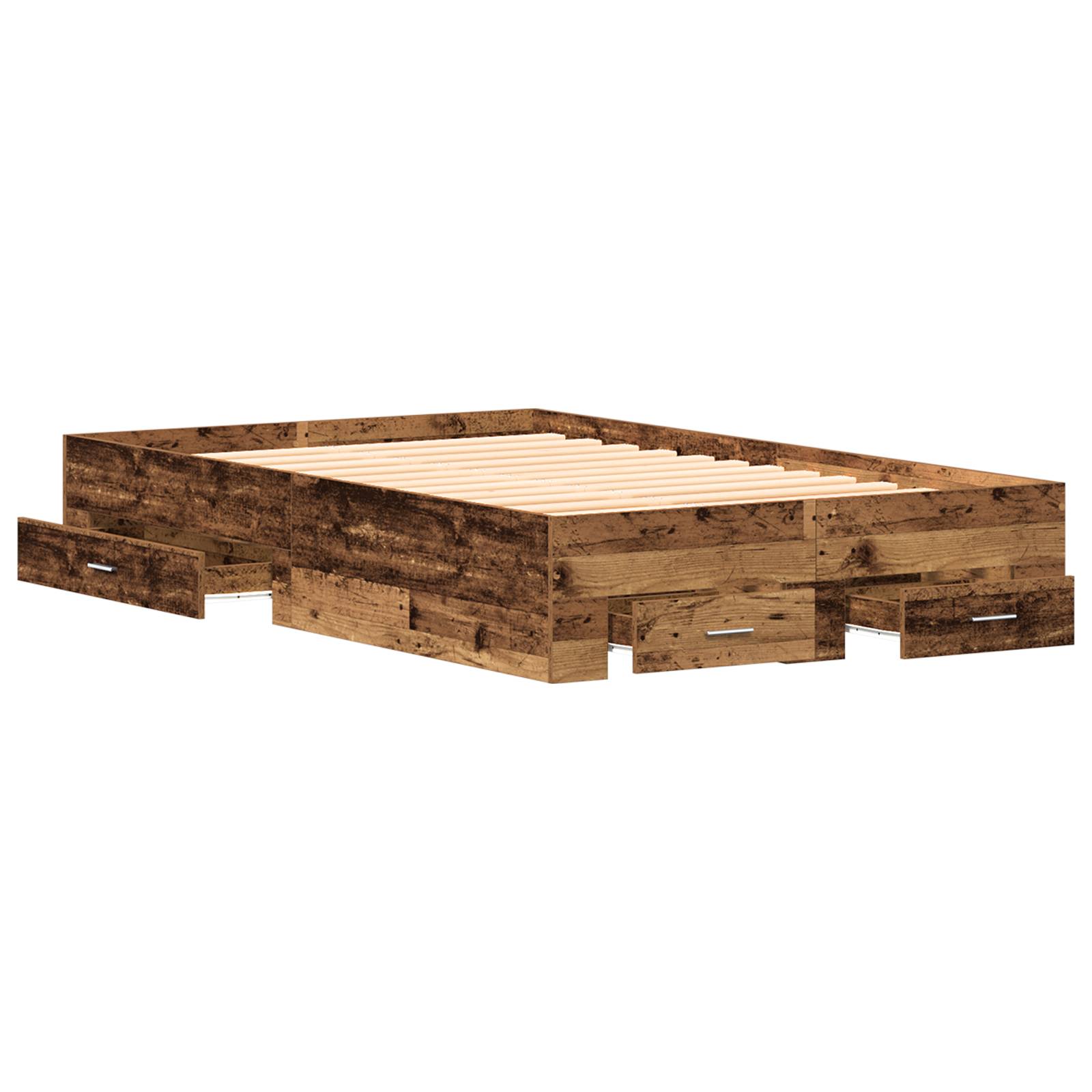 vidaXL Bett mit Schubladen Altholz 120x190 cm Holzwerkstoff
