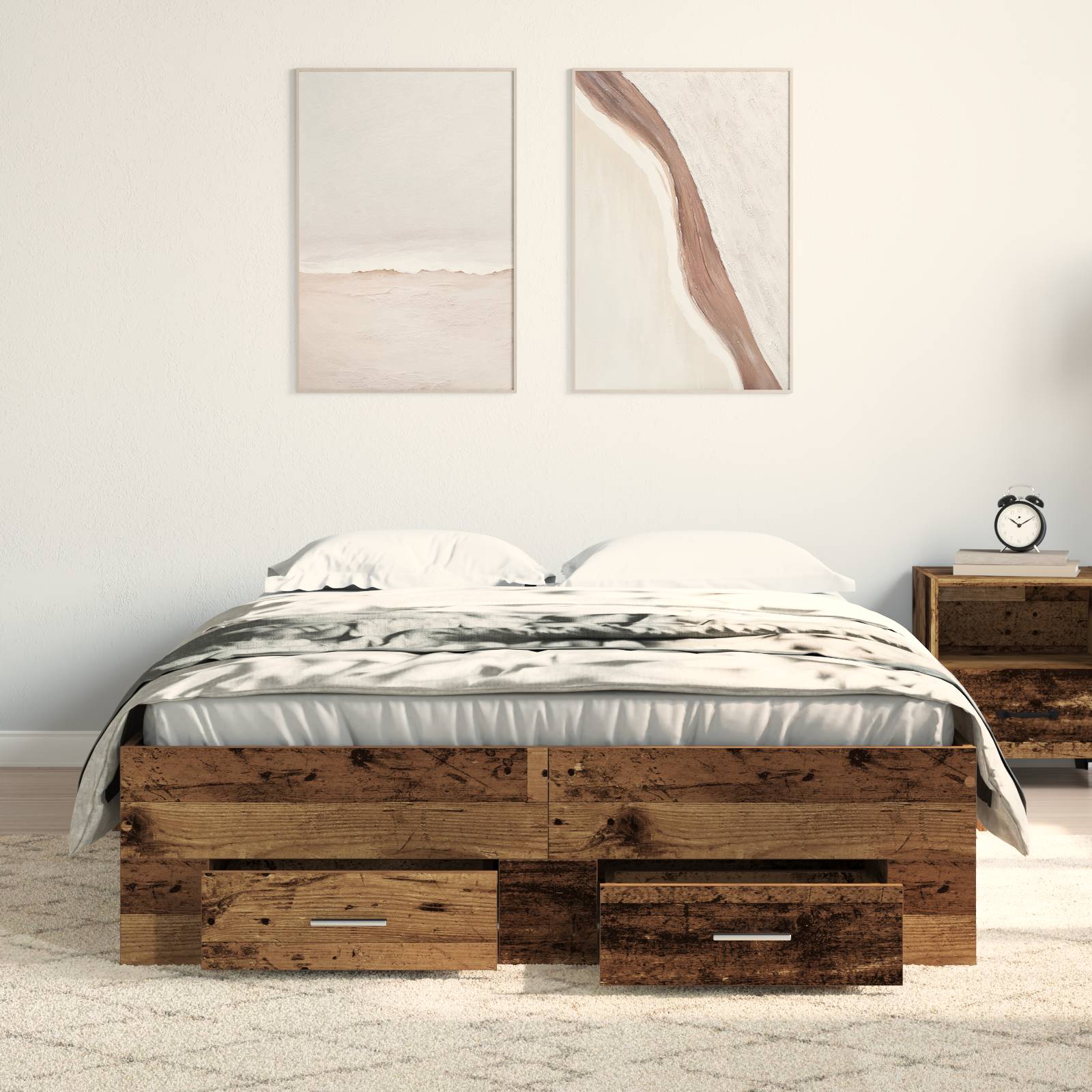 vidaXL Bett mit Schubladen Altholz 120x190 cm Holzwerkstoff