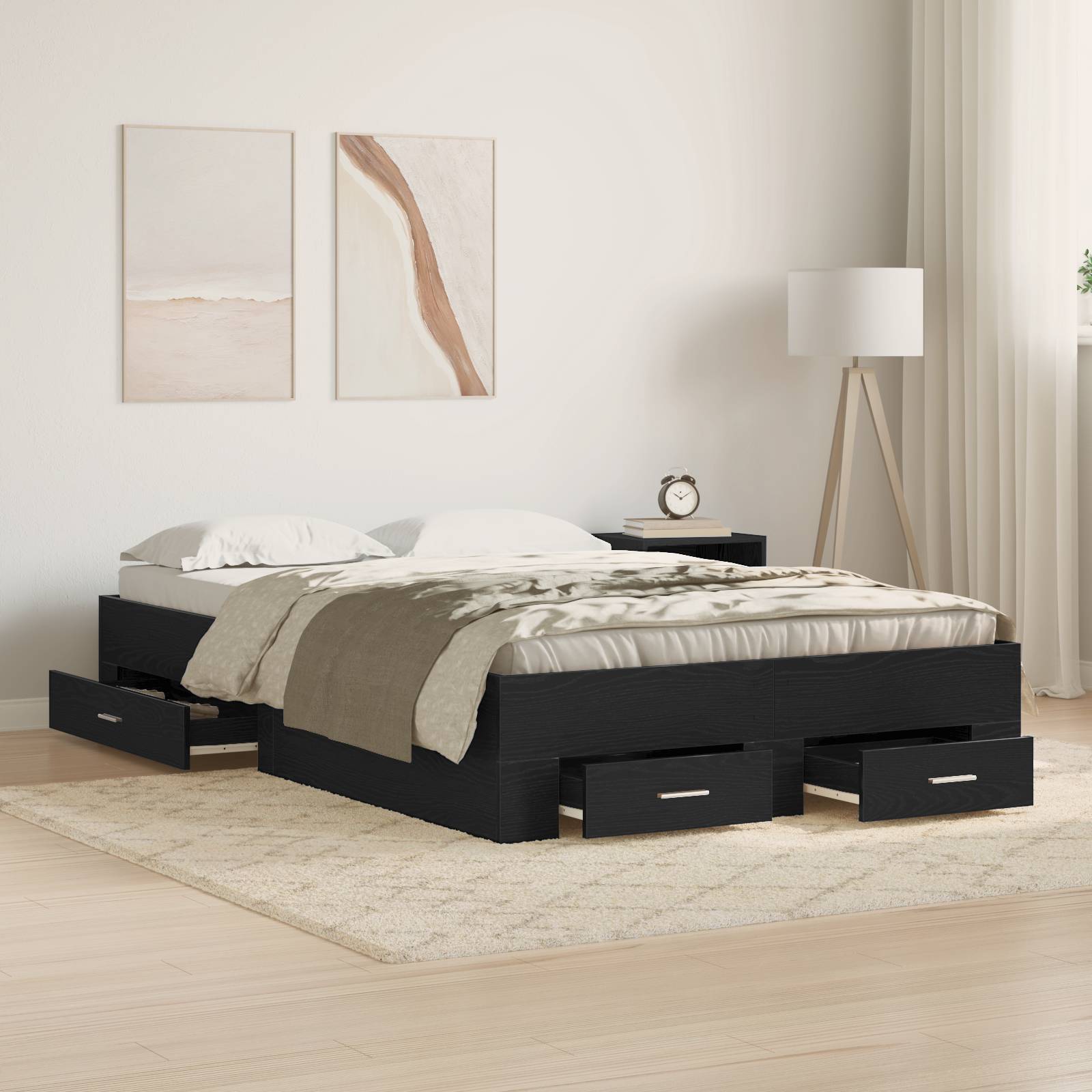 vidaXL Bett mit Schubladen Schwarz Eiche 120x190 cm Holzwerkstoff
