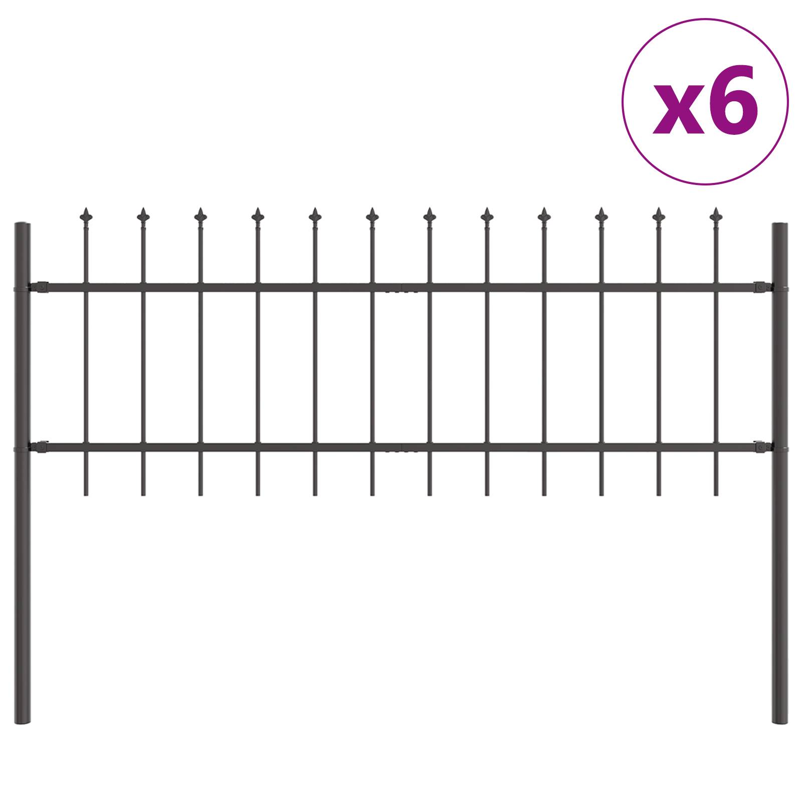 vidaXL Gartenzaun mit Speerspitzen Grau 10,2x0,6 m Stahl