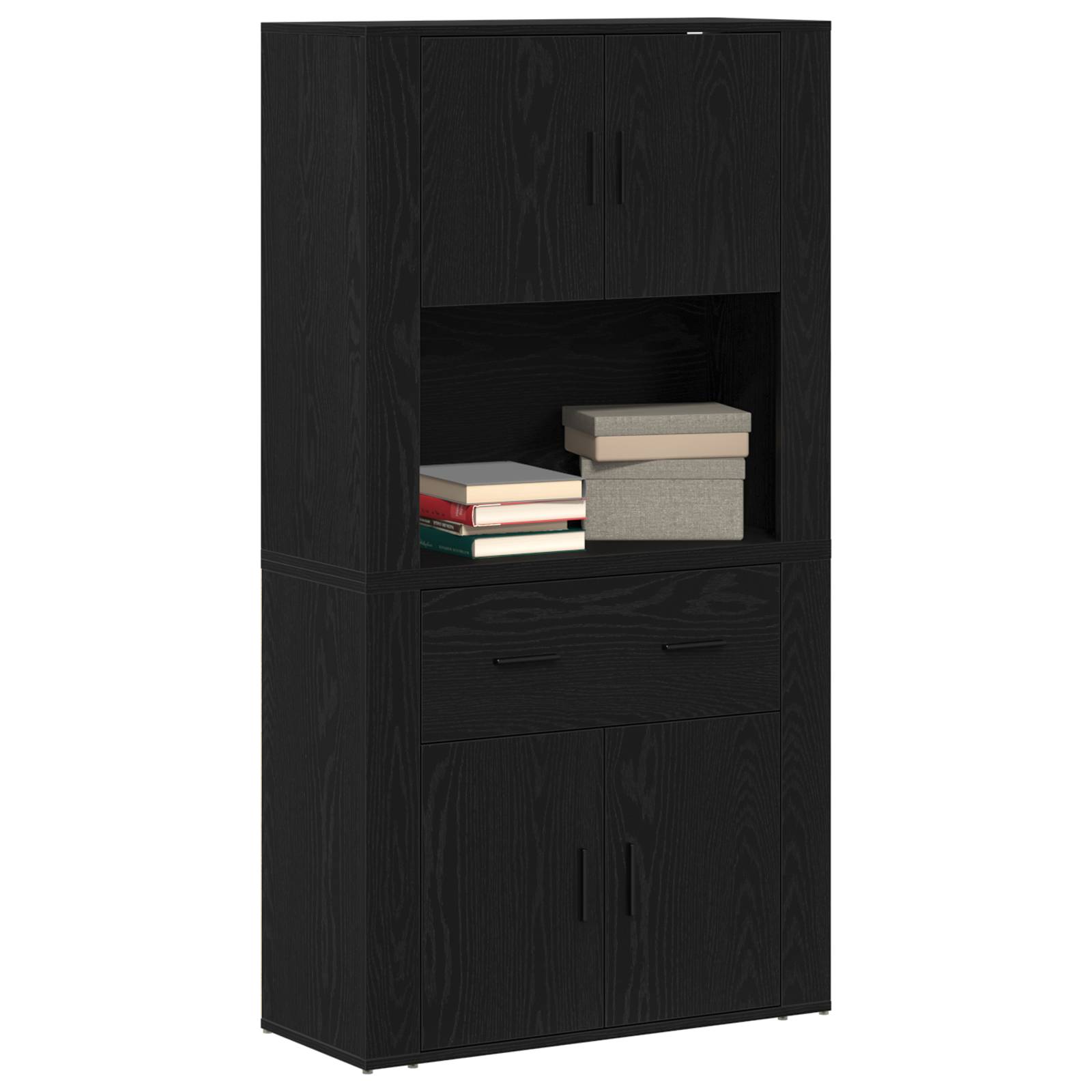 vidaXL Highboard Schwarze Eiche 80x33x150 cm Holzwerkstoff