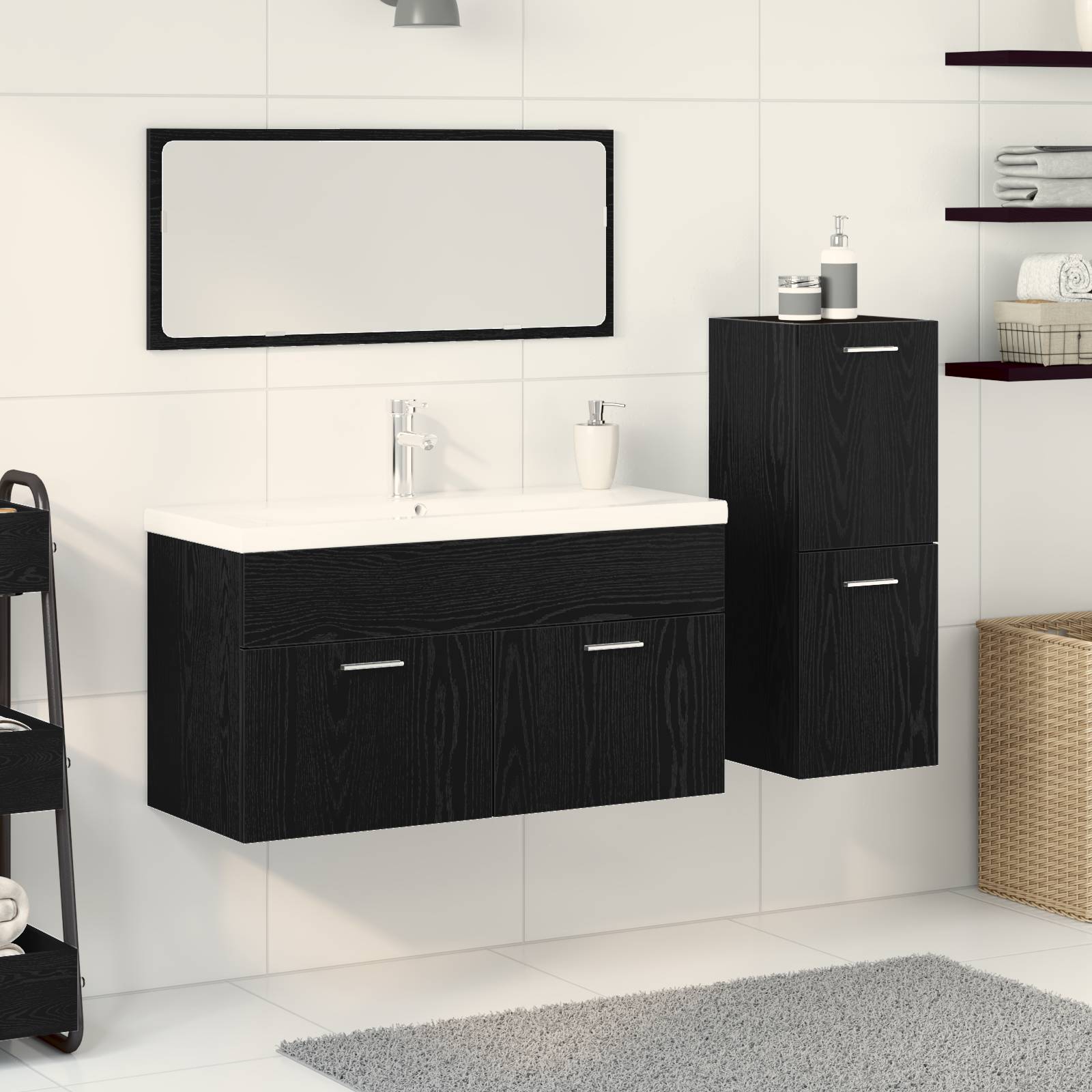 vidaXL 4-tlg. Badmöbel-Set Schwarz Eiche Holzwerkstoff
