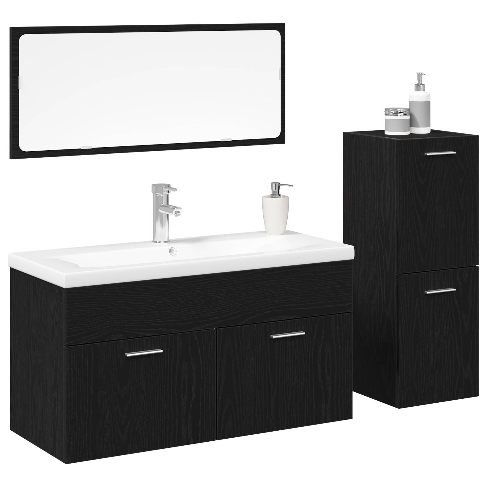 vidaXL 4-tlg. Badmöbel-Set Schwarz Eiche Holzwerkstoff