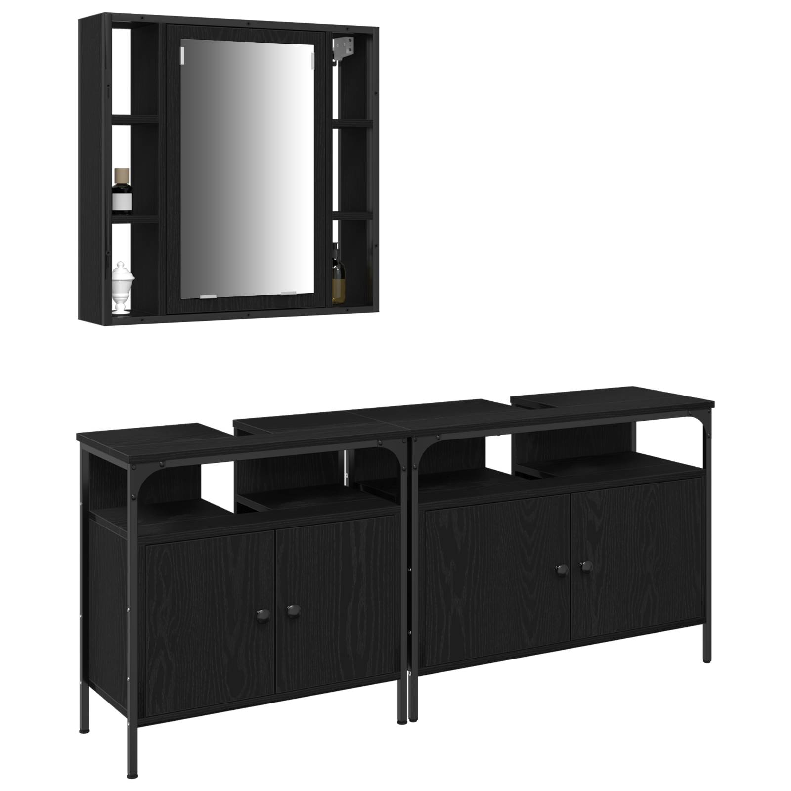 vidaXL 3-teiliges Badezimmermöbelset Schwarz Eichenholz Kunstfaser