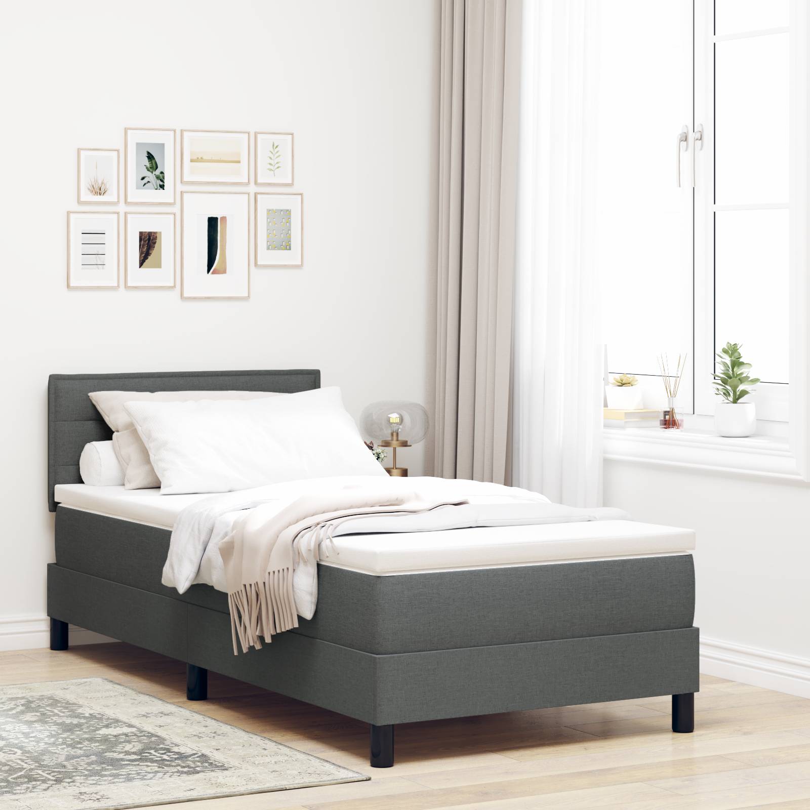 vidaXL Boxspringbett mit Matratze Dunkelgrau 80x200 cm Stoff