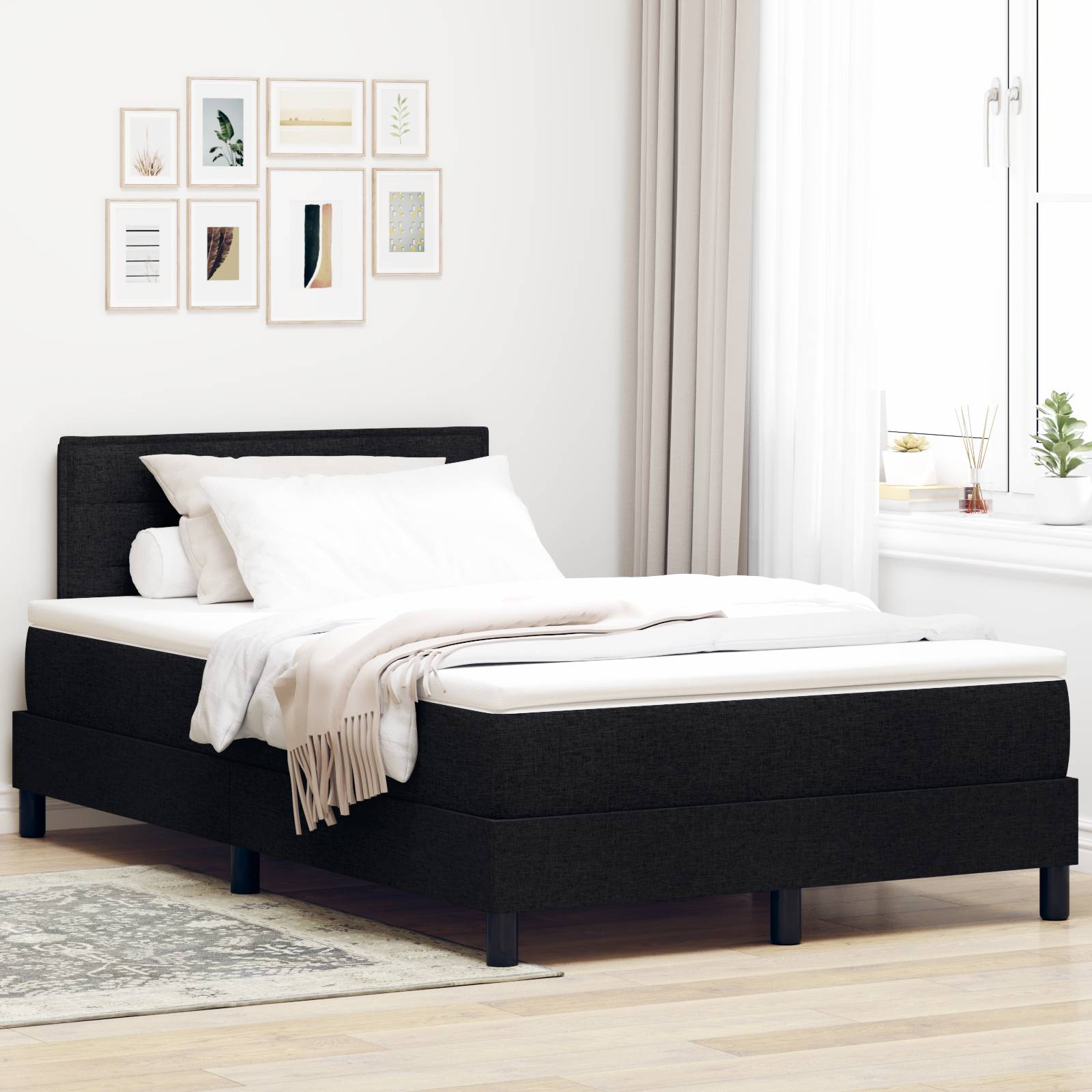 vidaXL Boxspringbett mit Matratze Schwarz 120x200 cm Stoff