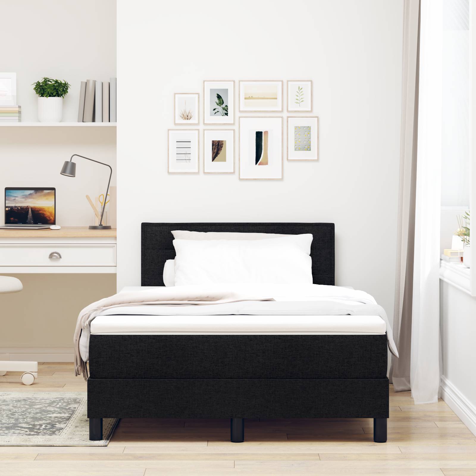 vidaXL Boxspringbett mit Matratze Schwarz 120x200 cm Stoff