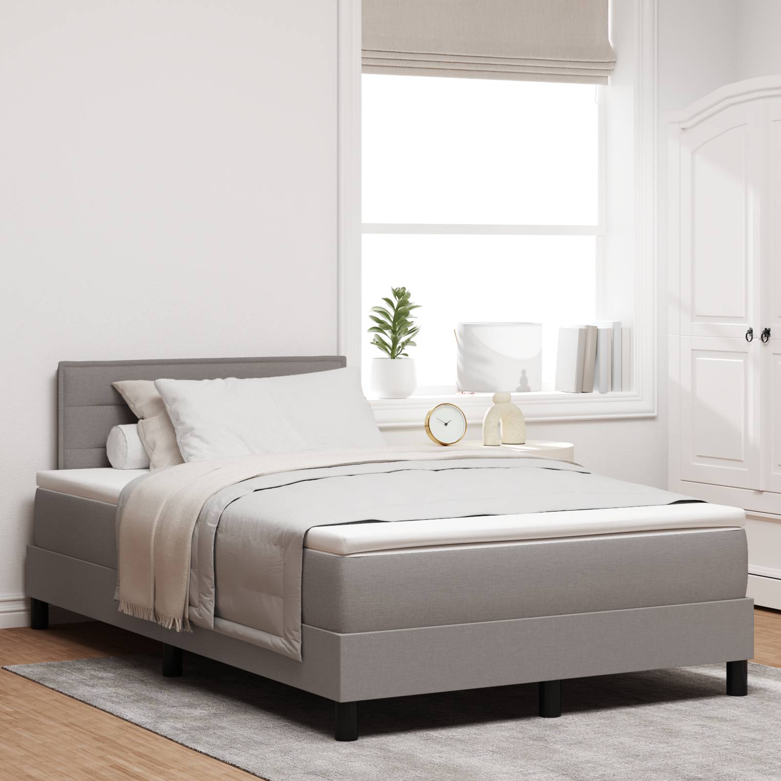 vidaXL Boxspringbett mit Matratze Taupe 120x200 cm Stoff