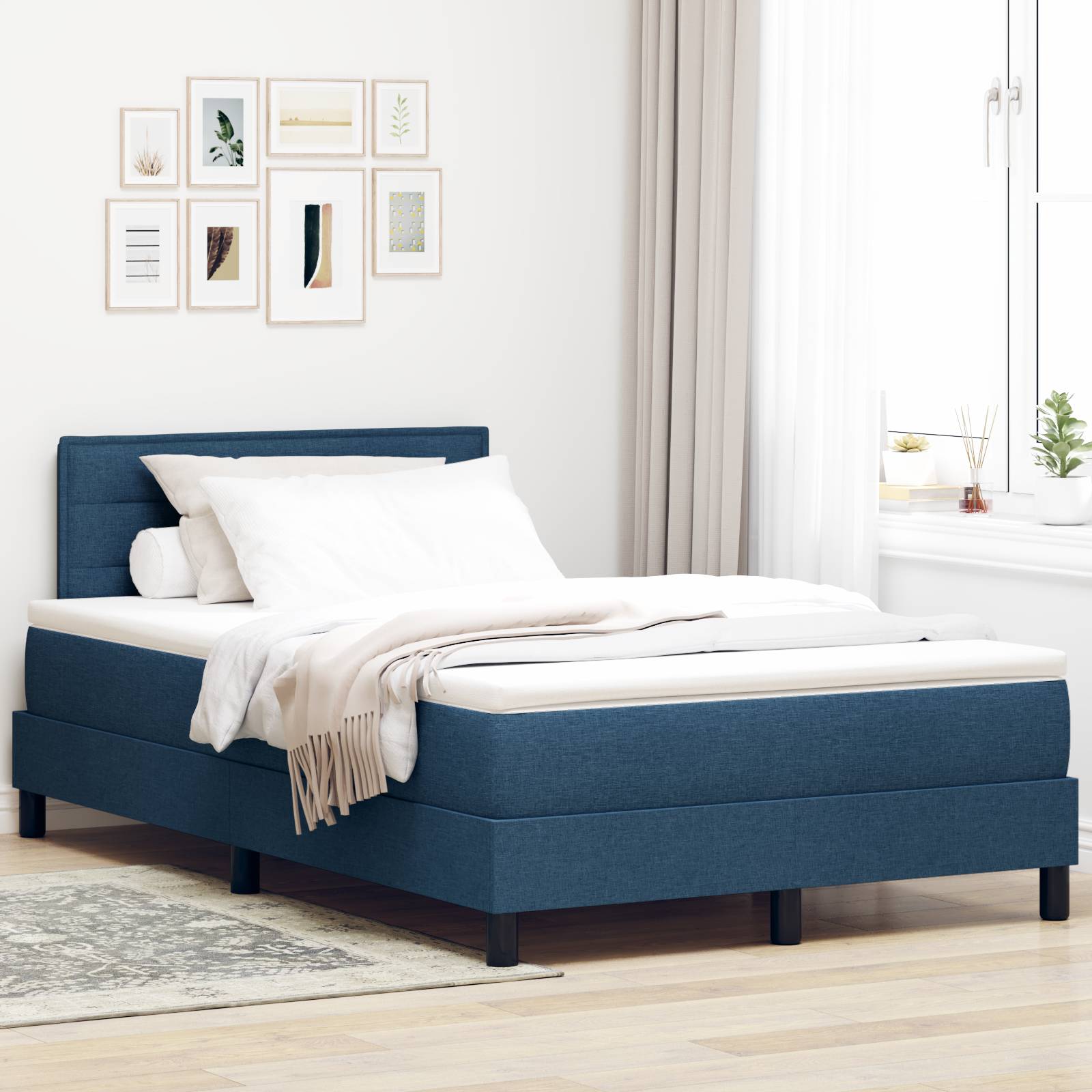 vidaXL Boxspringbett mit Matratze Blau 120x200 cm Stoff
