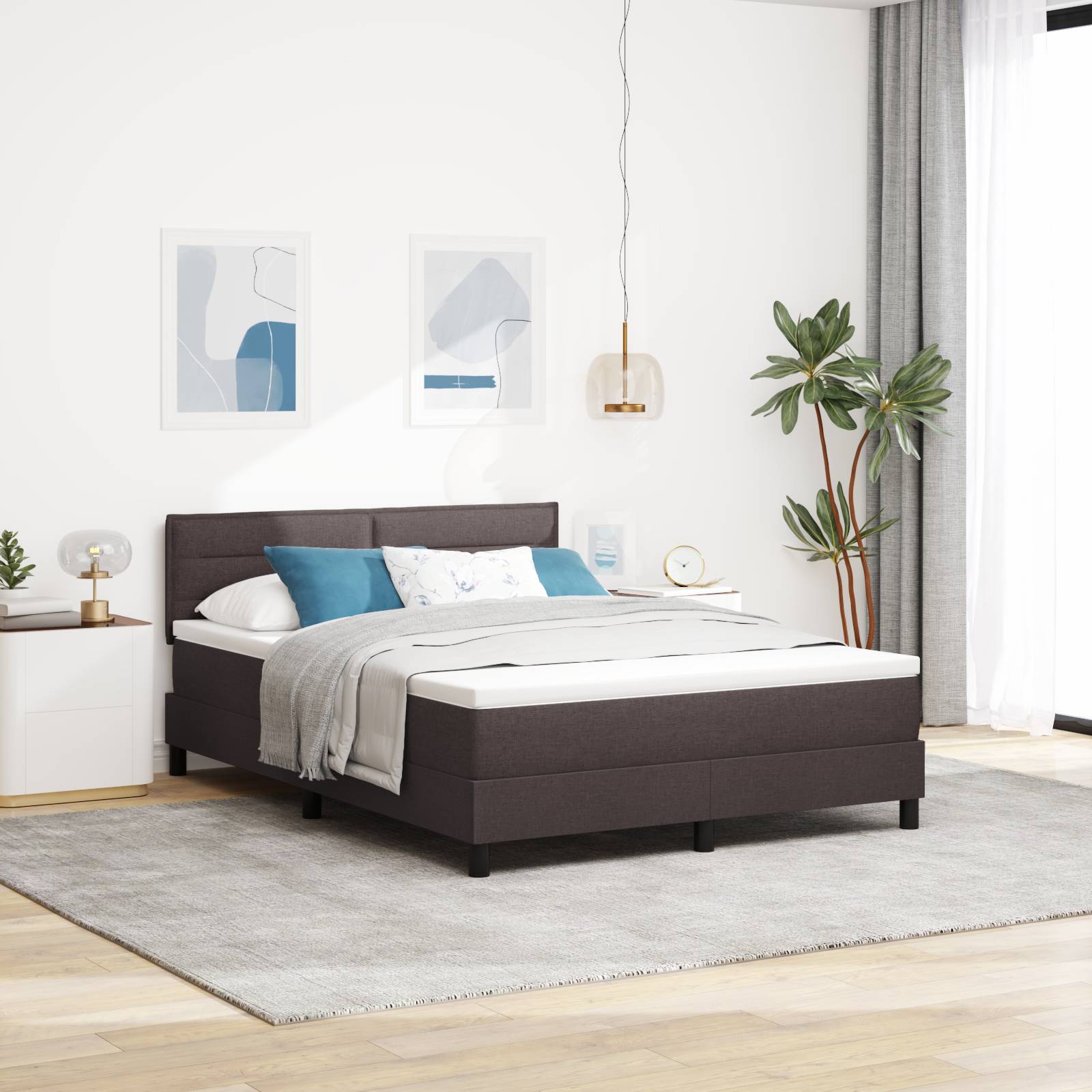 vidaXL Boxspringbett mit Matratze Dunkelgrau 160x200 cm Stoff