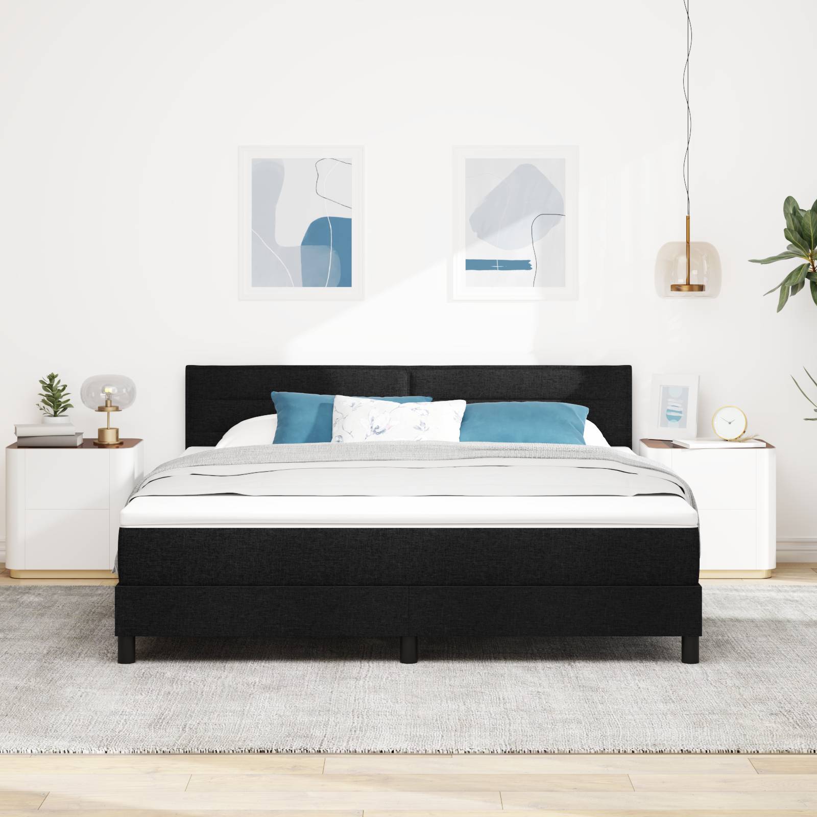 vidaXL LED Boxspringbett mit Matratze Schwarz 180x200 cm Stoff