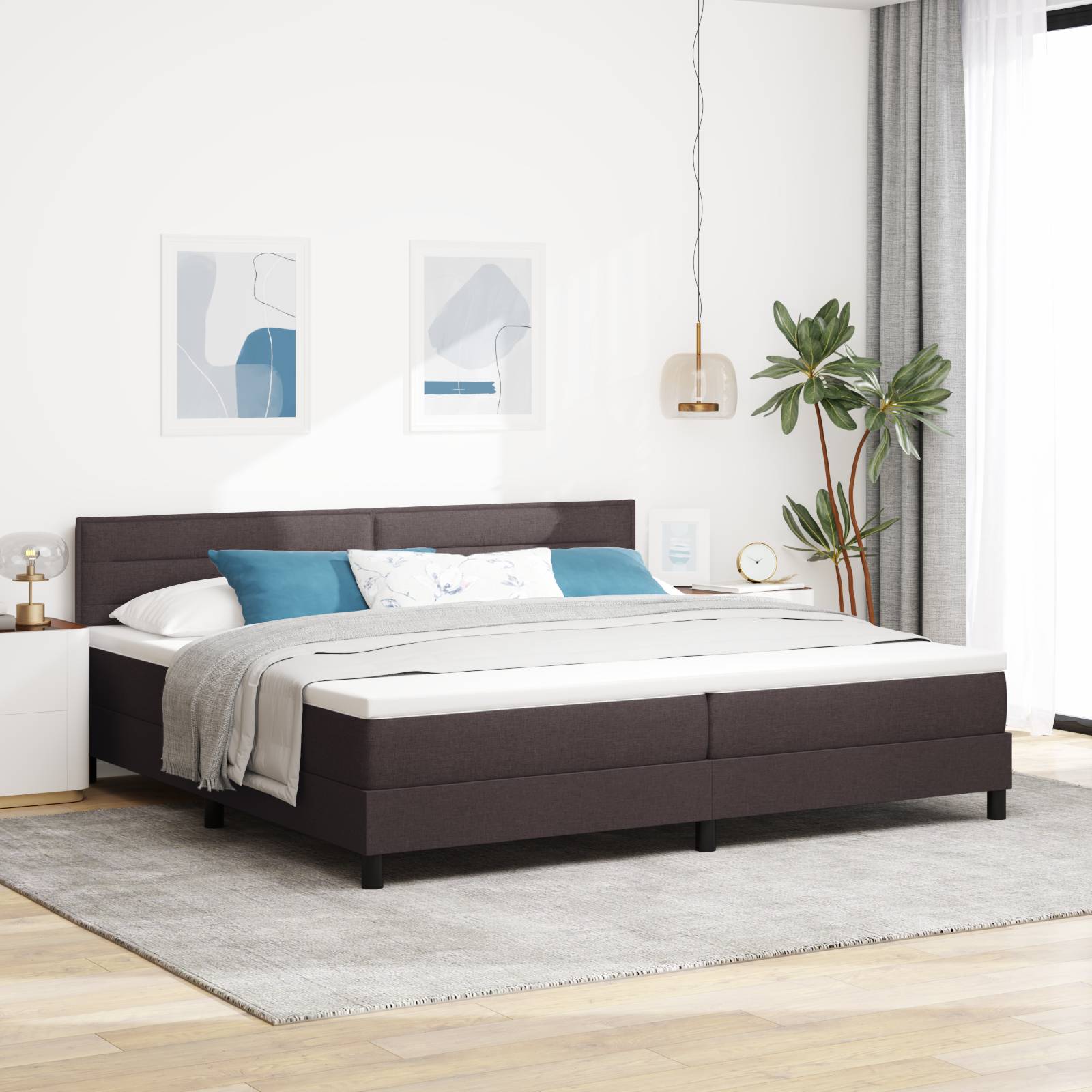 vidaXL LED Boxspringbett mit Matratze Dunkelbraun 200x200 cm Stoff