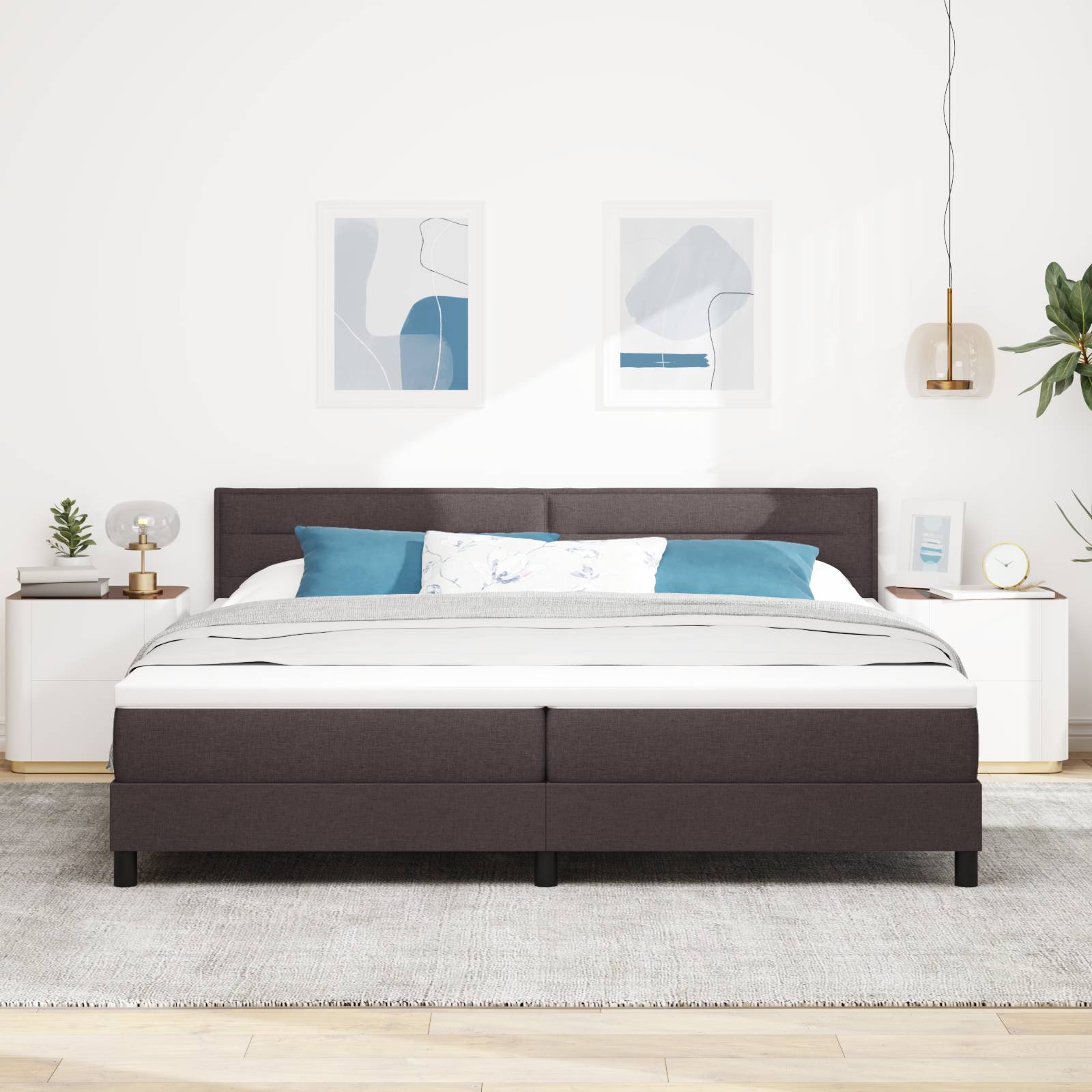 vidaXL LED Boxspringbett mit Matratze Dunkelbraun 200x200 cm Stoff
