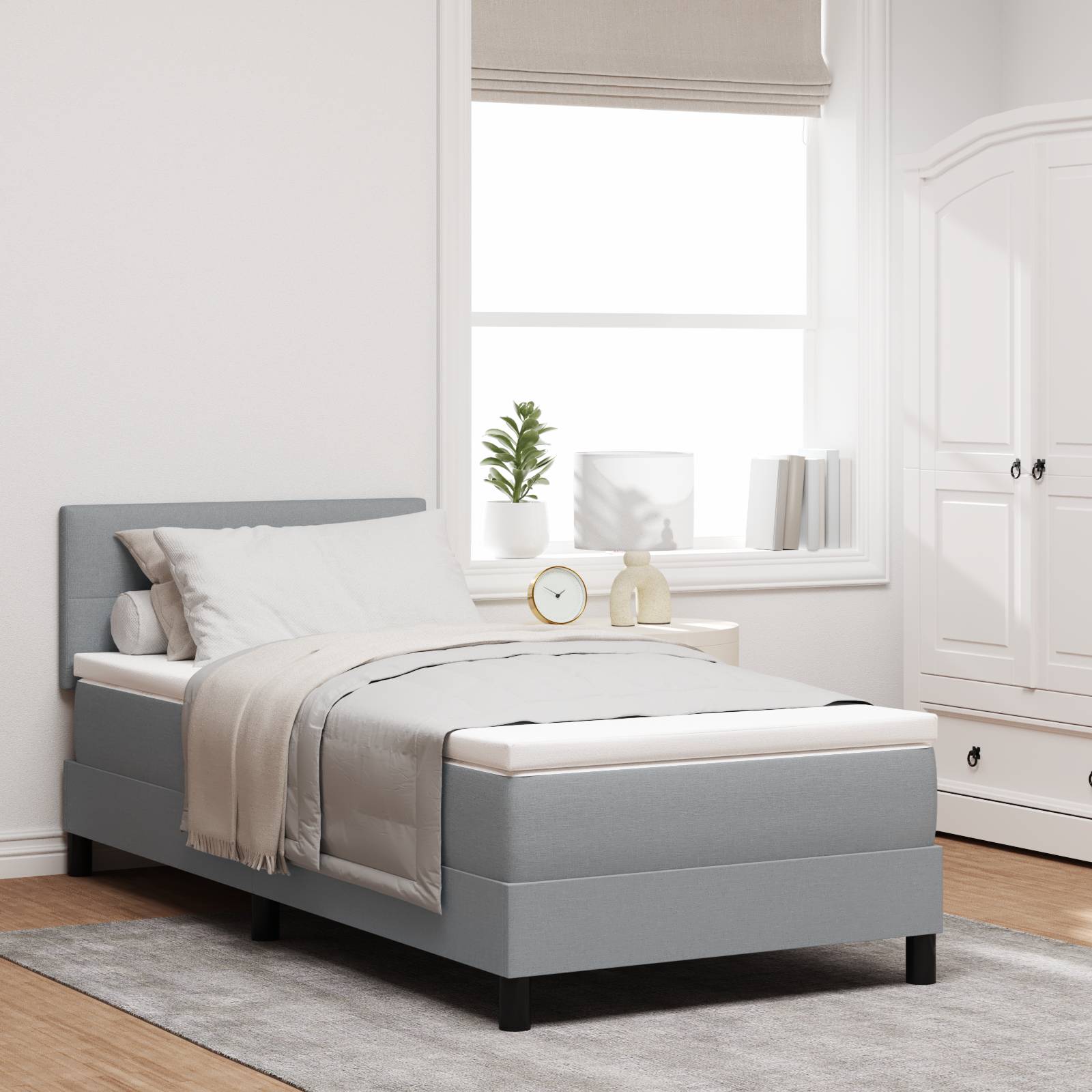 vidaXL Boxspringbett mit Matratze Hellgrau 100x200 cm Stoff