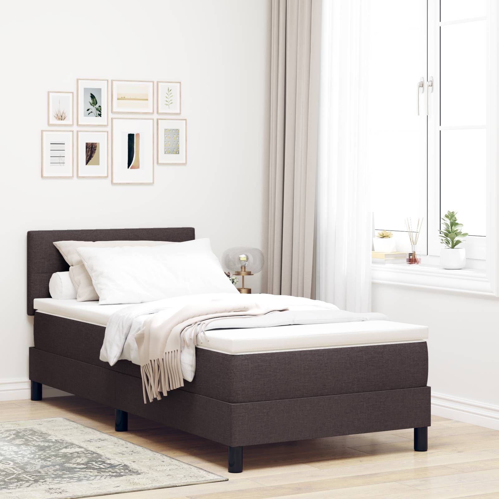 vidaXL LED Boxspringbett mit Matratze Dunkelbraun 80x200 cm Stoff