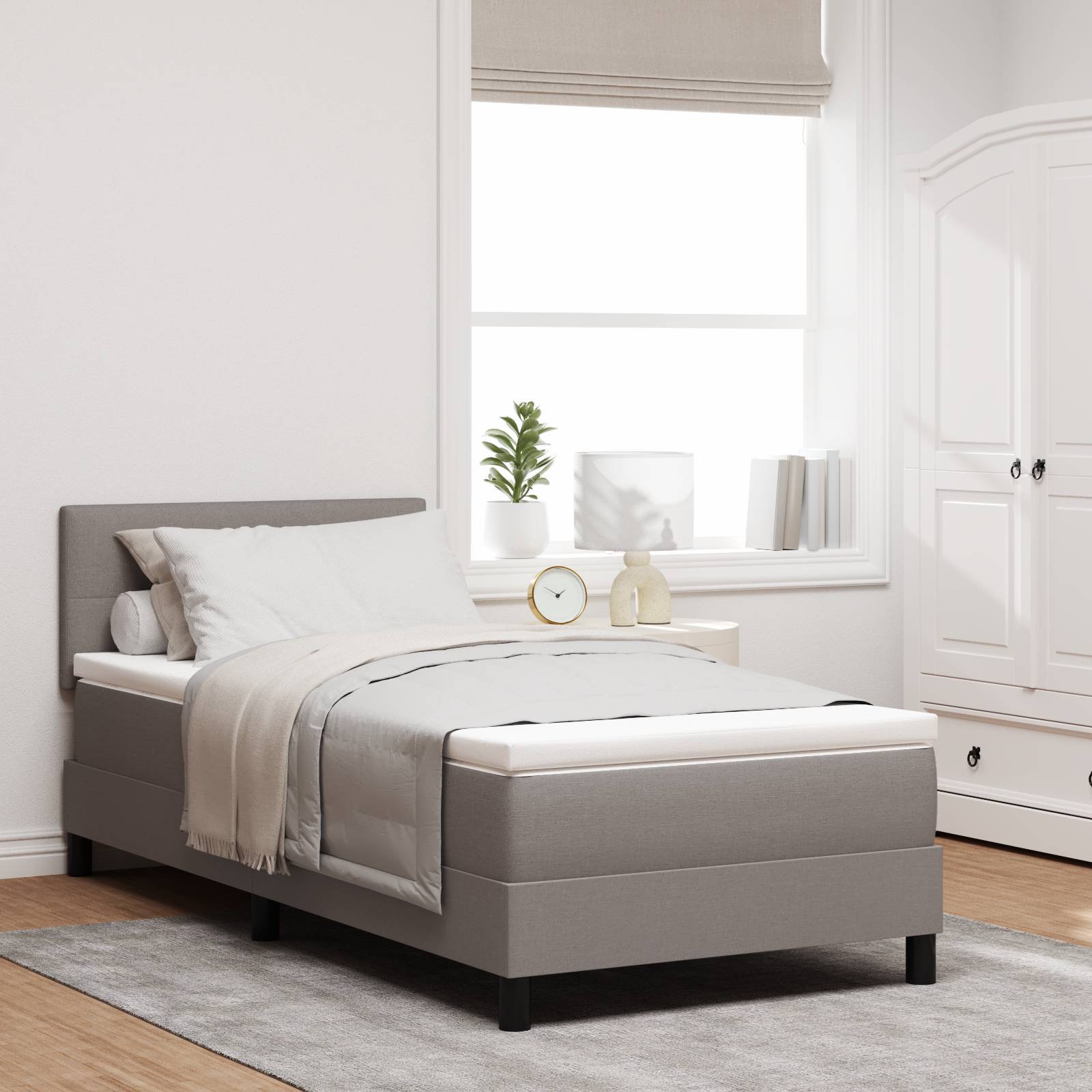 vidaXL Boxspringbett mit Matratze Taupe 100x200 cm Stoff