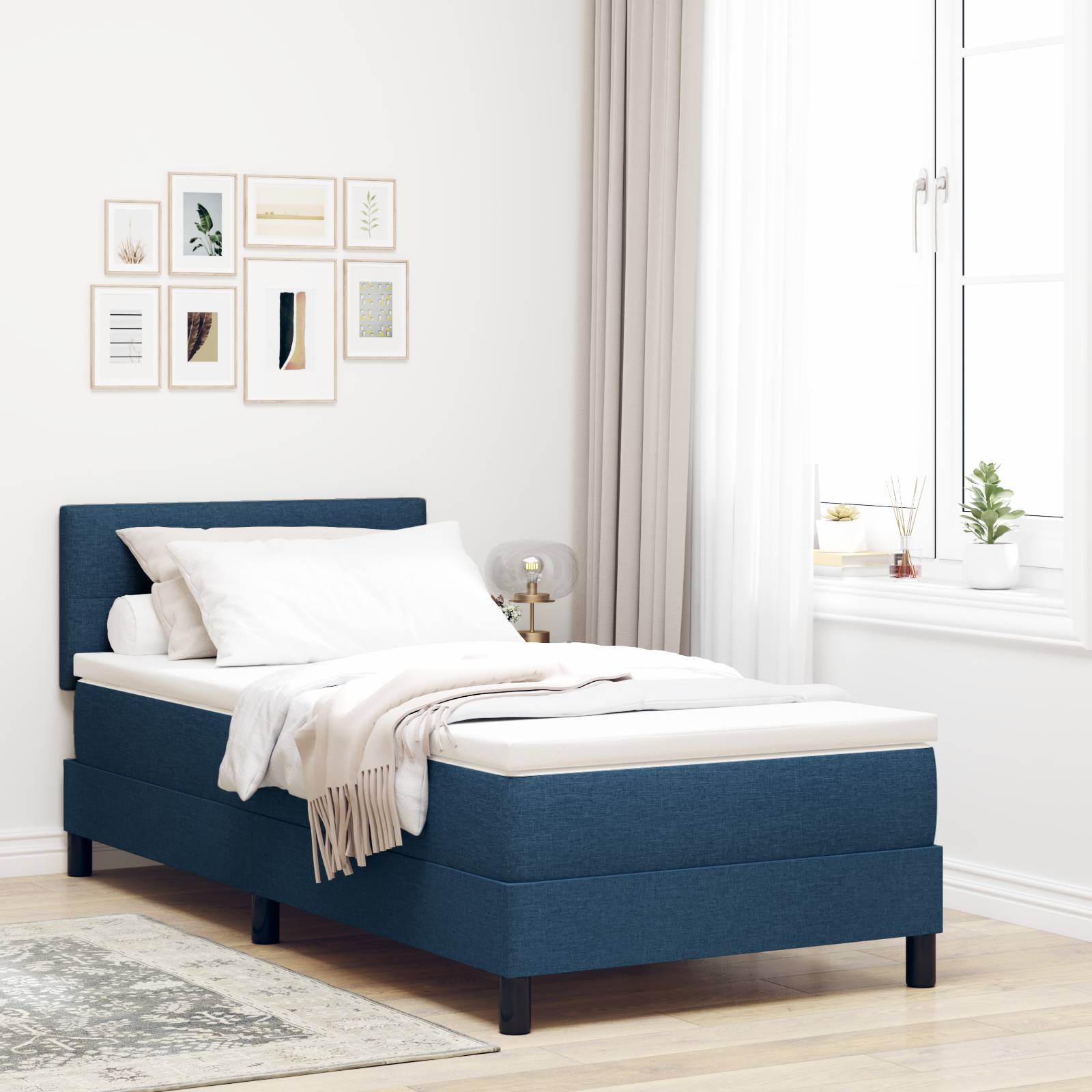 vidaXL Boxspringbett mit Matratze Blau 80x200 cm Stoff