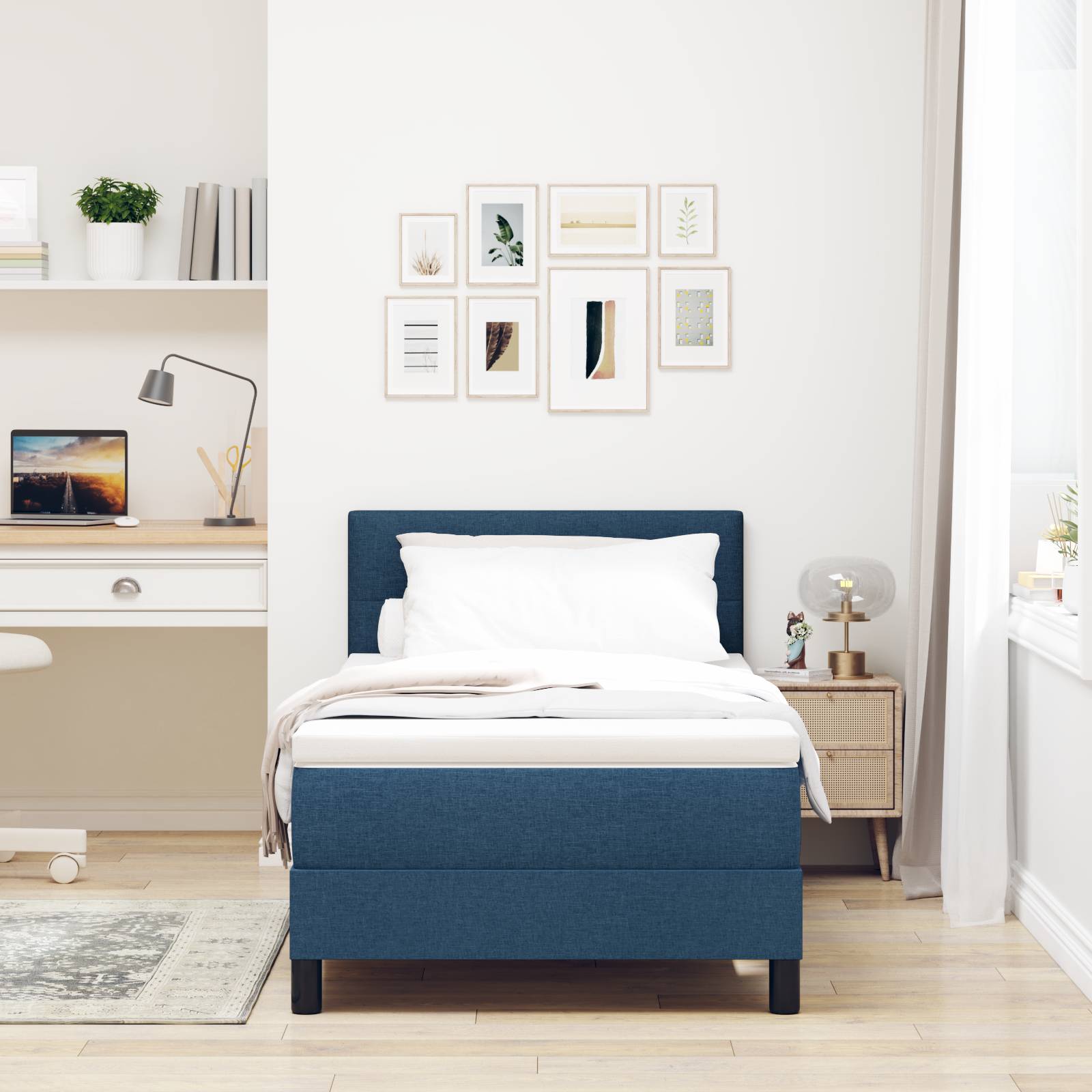 vidaXL Boxspringbett mit Matratze Blau 80x200 cm Stoff