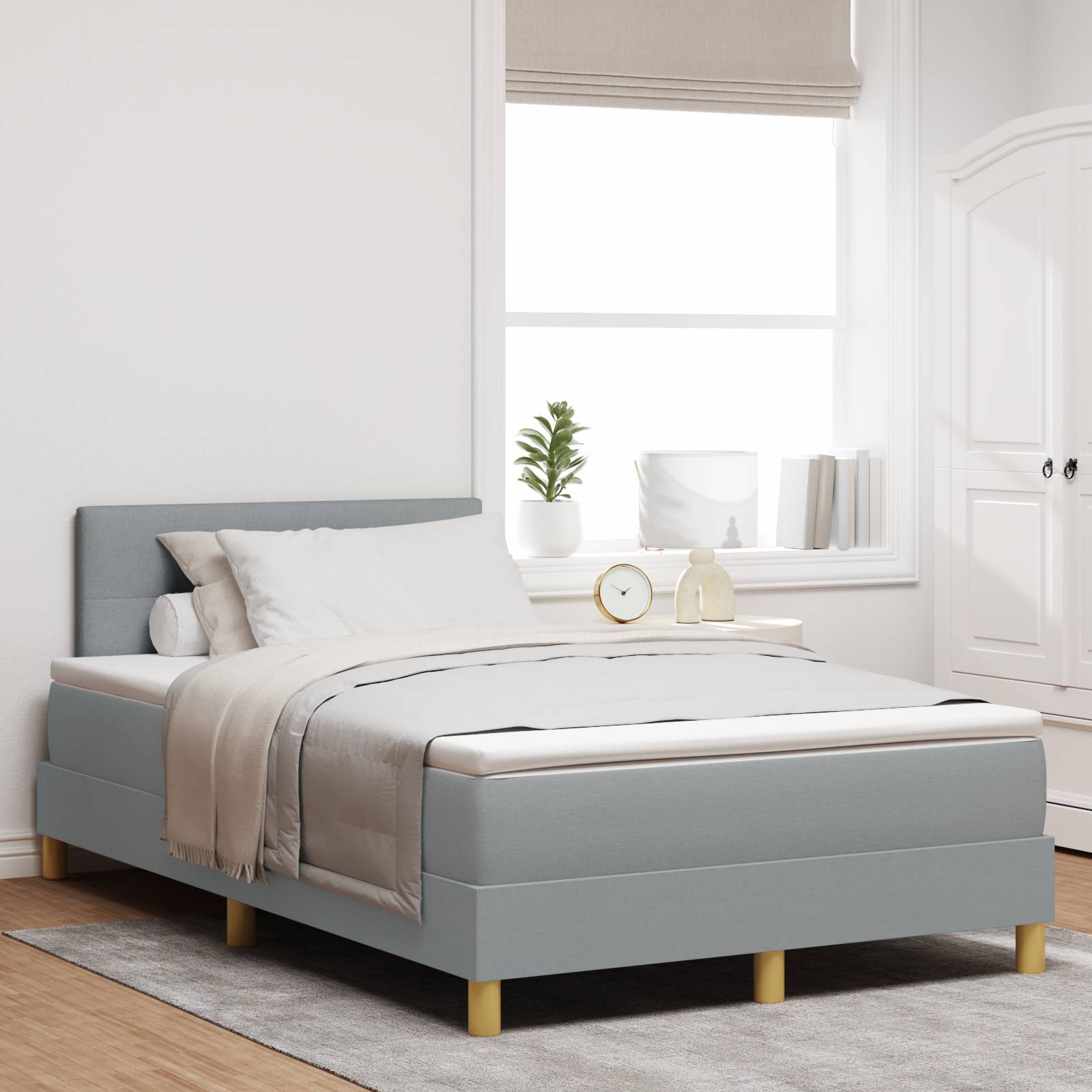 vidaXL LED Boxspringbett mit Matratze Hellgrau 120x190 cm Stoff