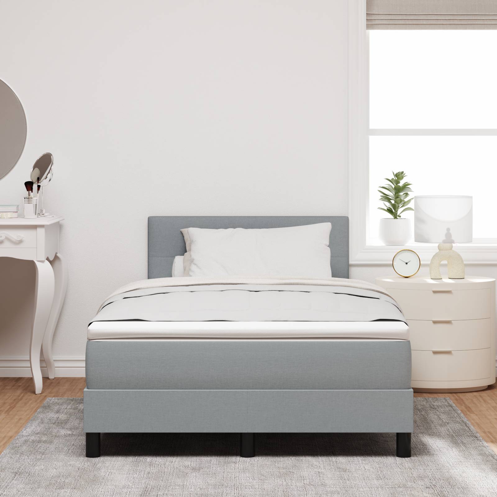 vidaXL LED Boxspringbett mit Matratze Hellgrau 120x190 cm Stoff