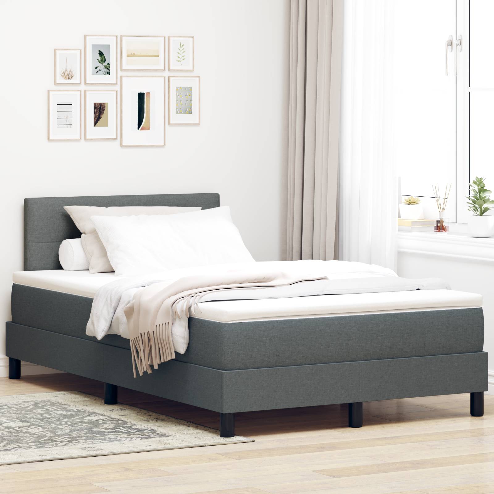 vidaXL LED Boxspringbett mit Matratze Dunkelgrau 120x200 cm Stoff