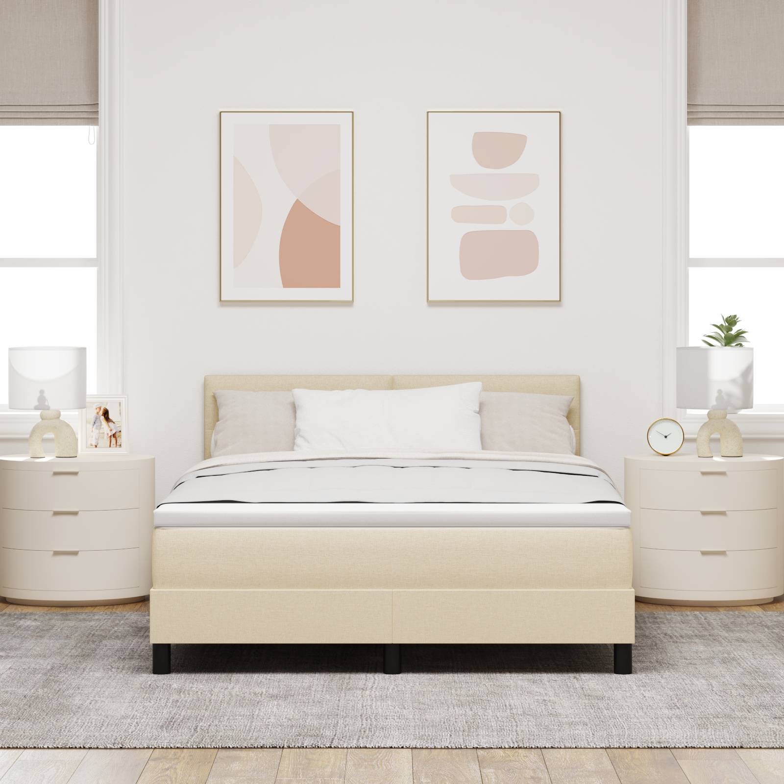 vidaXL Boxspringbett mit Matratze Creme 140x200 cm Stoff