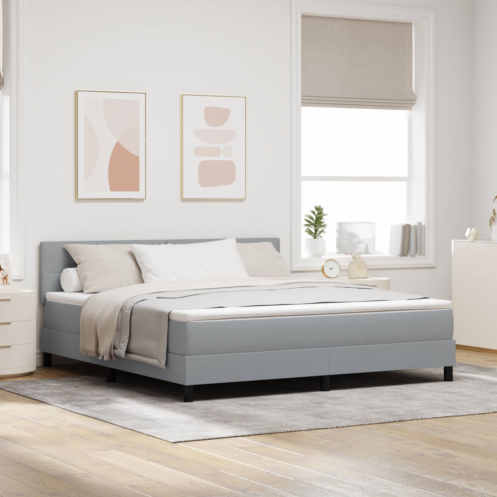 vidaXL LED Boxspringbett mit Matratze Hellgrau 180x200 cm Stoff