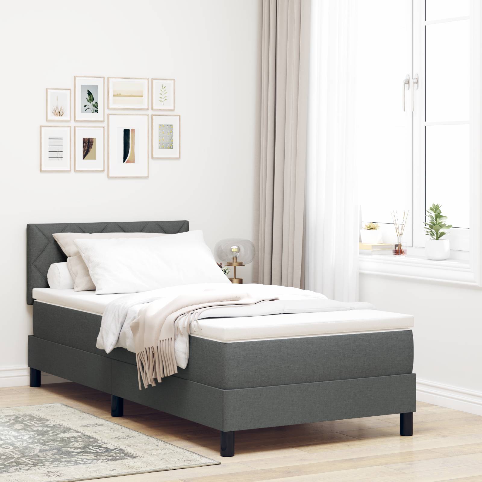 vidaXL Boxspringbett mit Matratze Dunkelgrau 100x200 cm Stoff