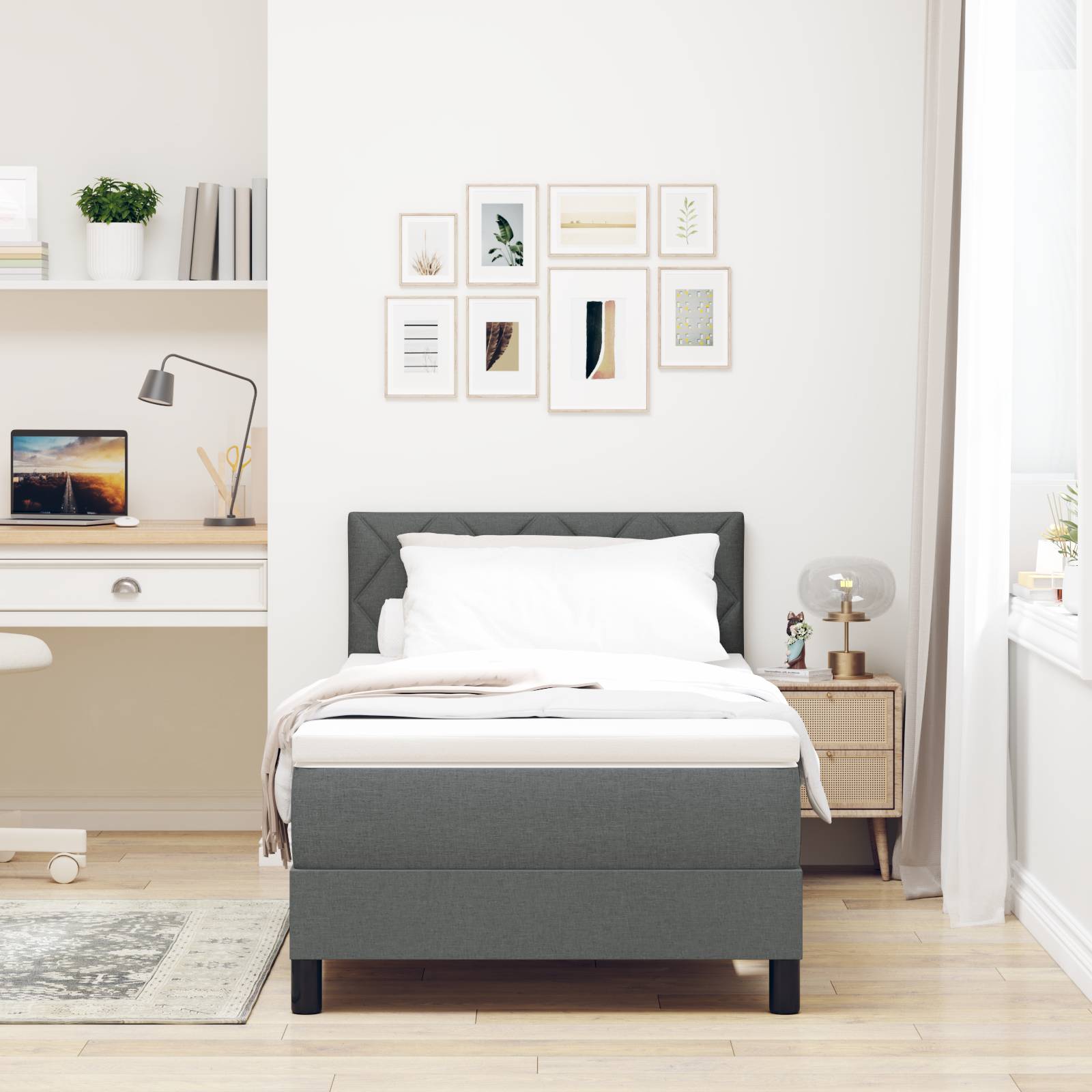 vidaXL Boxspringbett mit Matratze Dunkelgrau 100x200 cm Stoff
