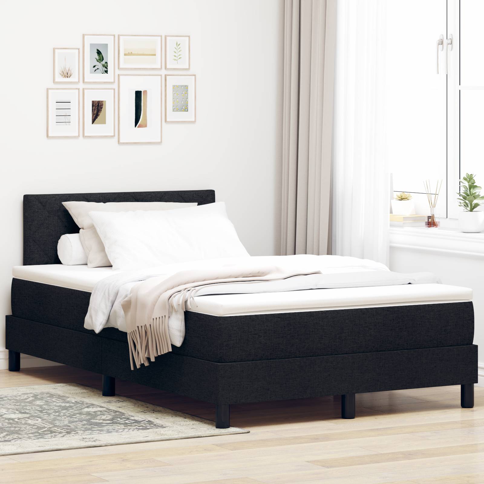 vidaXL LED Boxspringbett mit Matratze Schwarz 120x190 cm Stoff
