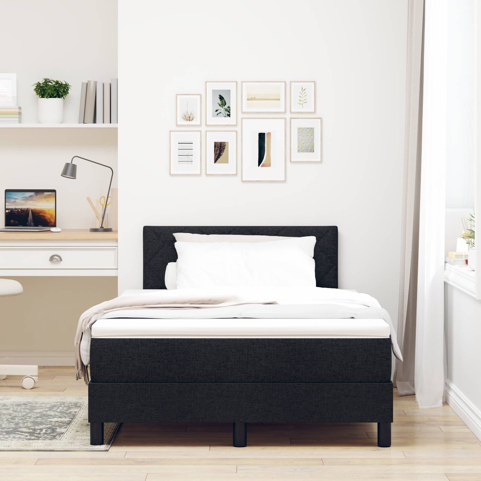 vidaXL LED Boxspringbett mit Matratze Schwarz 120x190 cm Stoff