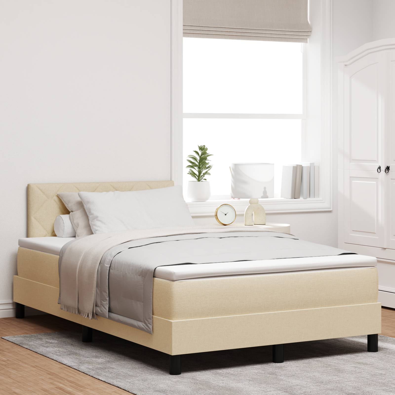 vidaXL LED Boxspringbett mit Matratze Creme 120x200 cm Stoff