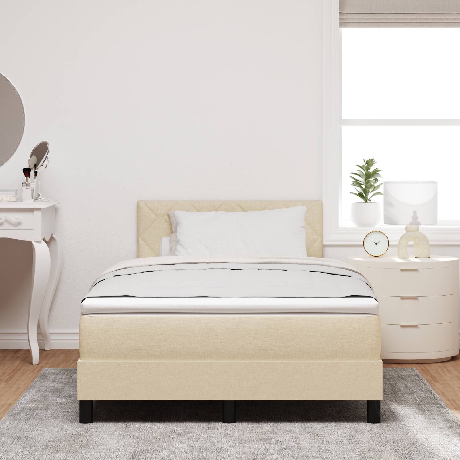 vidaXL LED Boxspringbett mit Matratze Creme 120x200 cm Stoff