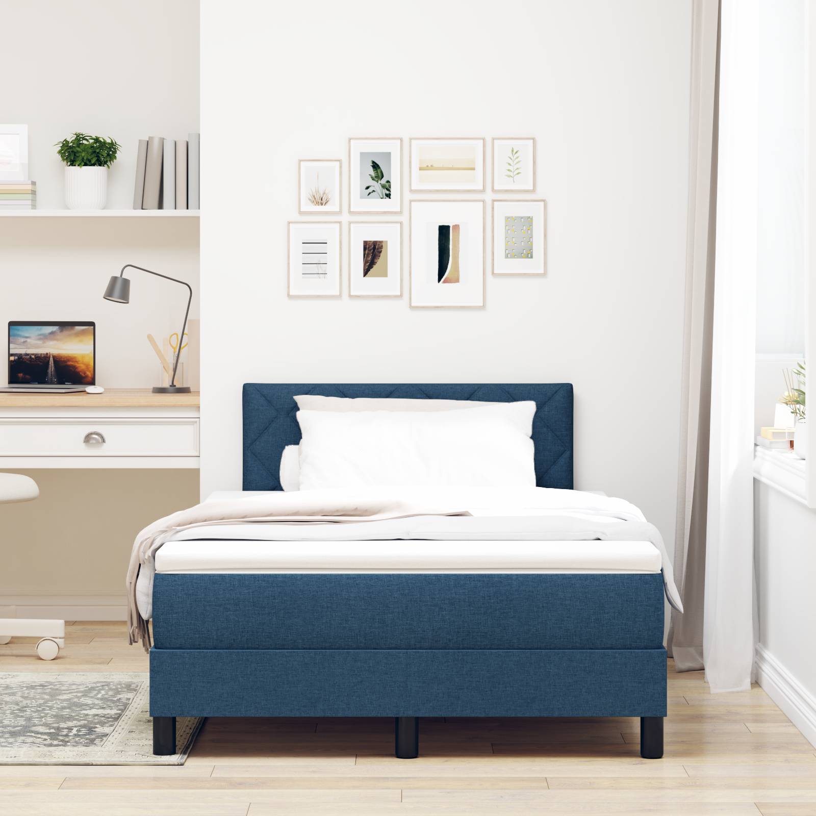 vidaXL Boxspringbett mit Matratze Blau 120x200 cm Stoff