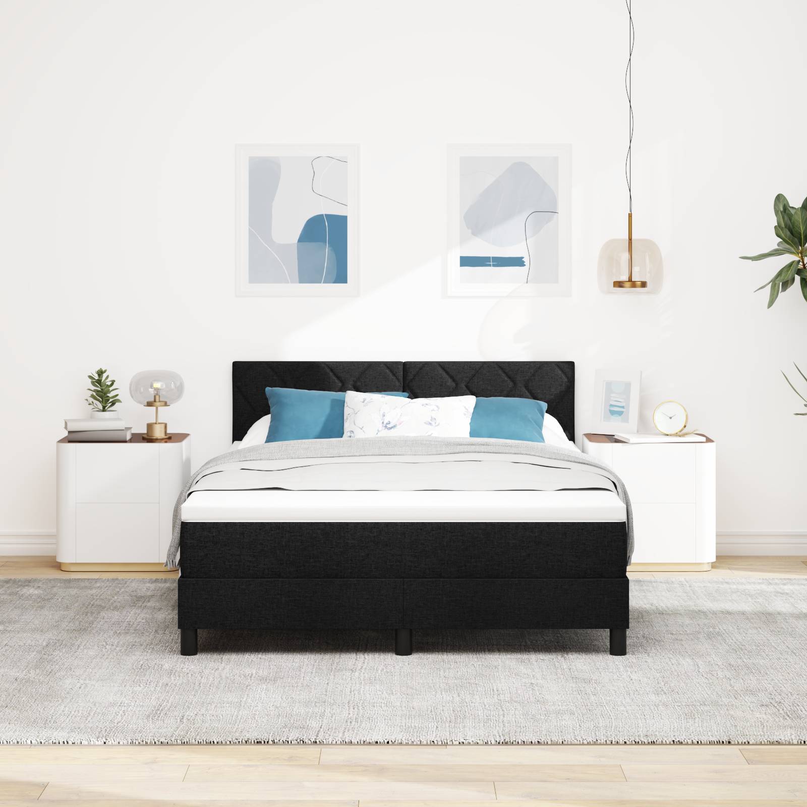 vidaXL Boxspringbett mit Matratze Schwarz 140x200 cm Stoff