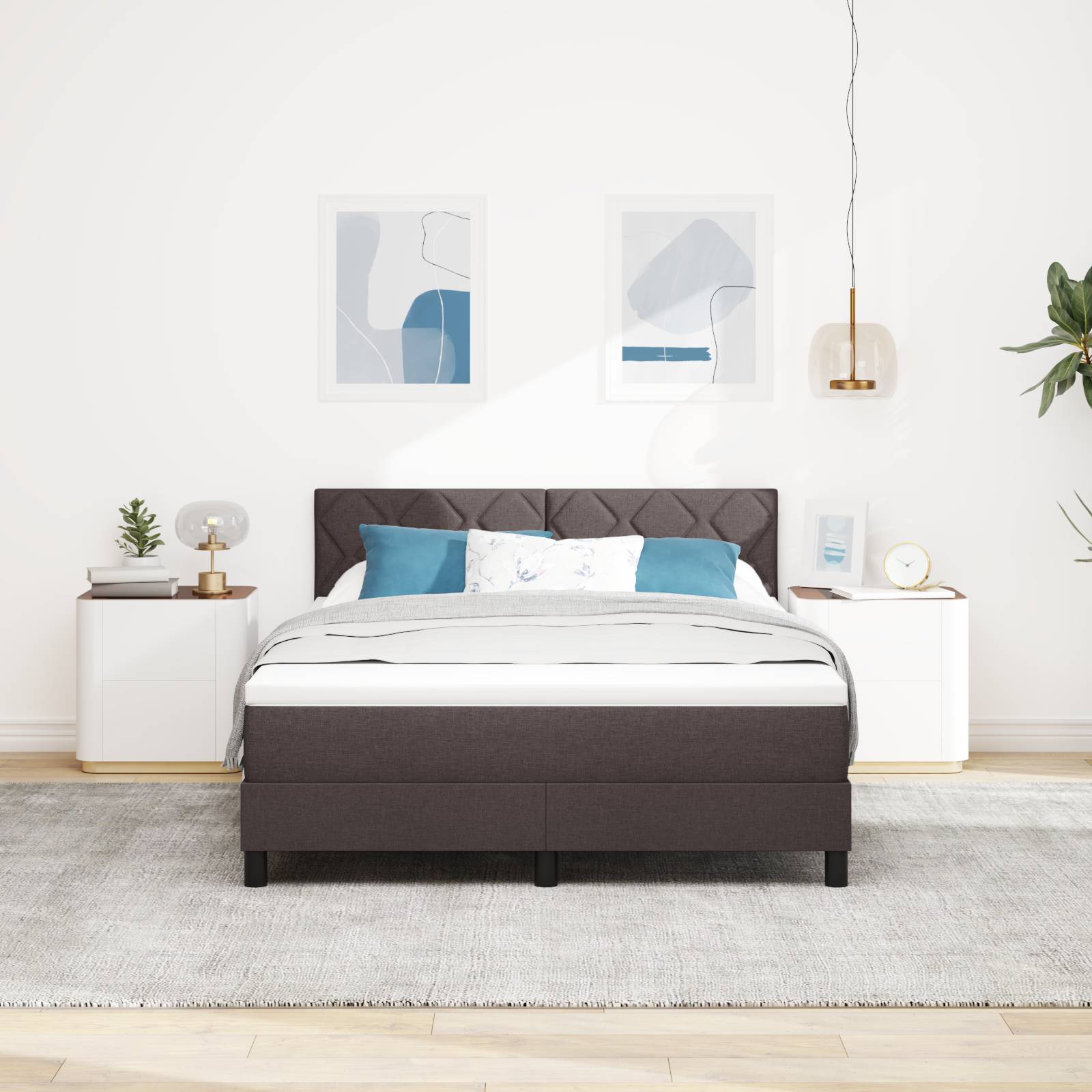 vidaXL Boxspringbett mit Matratze Dunkelbraun 160x200 cm Stoff