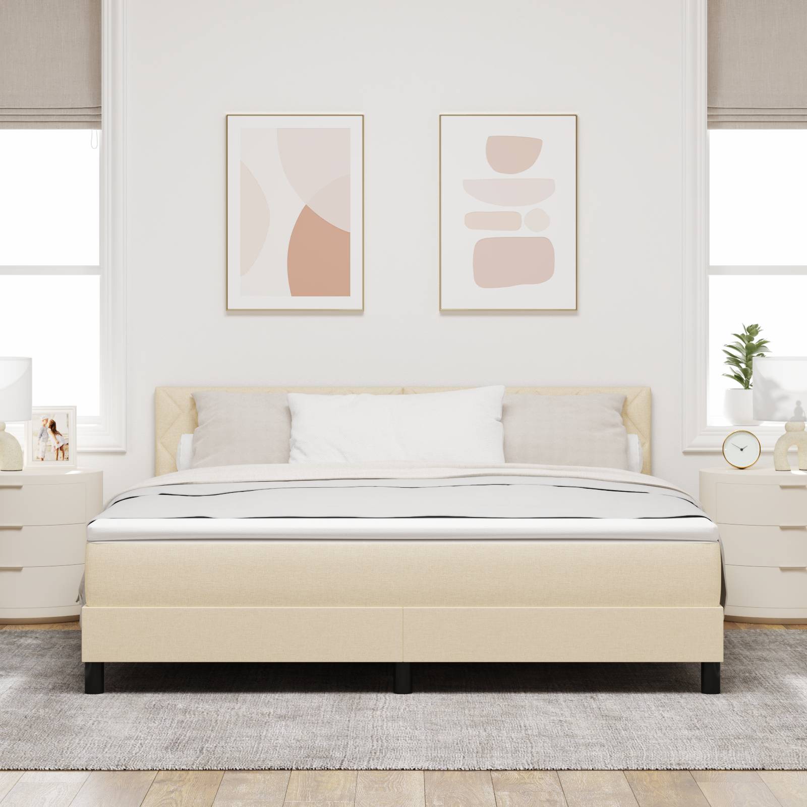 vidaXL Boxspringbett mit Matratze Creme 180x200 cm Stoff
