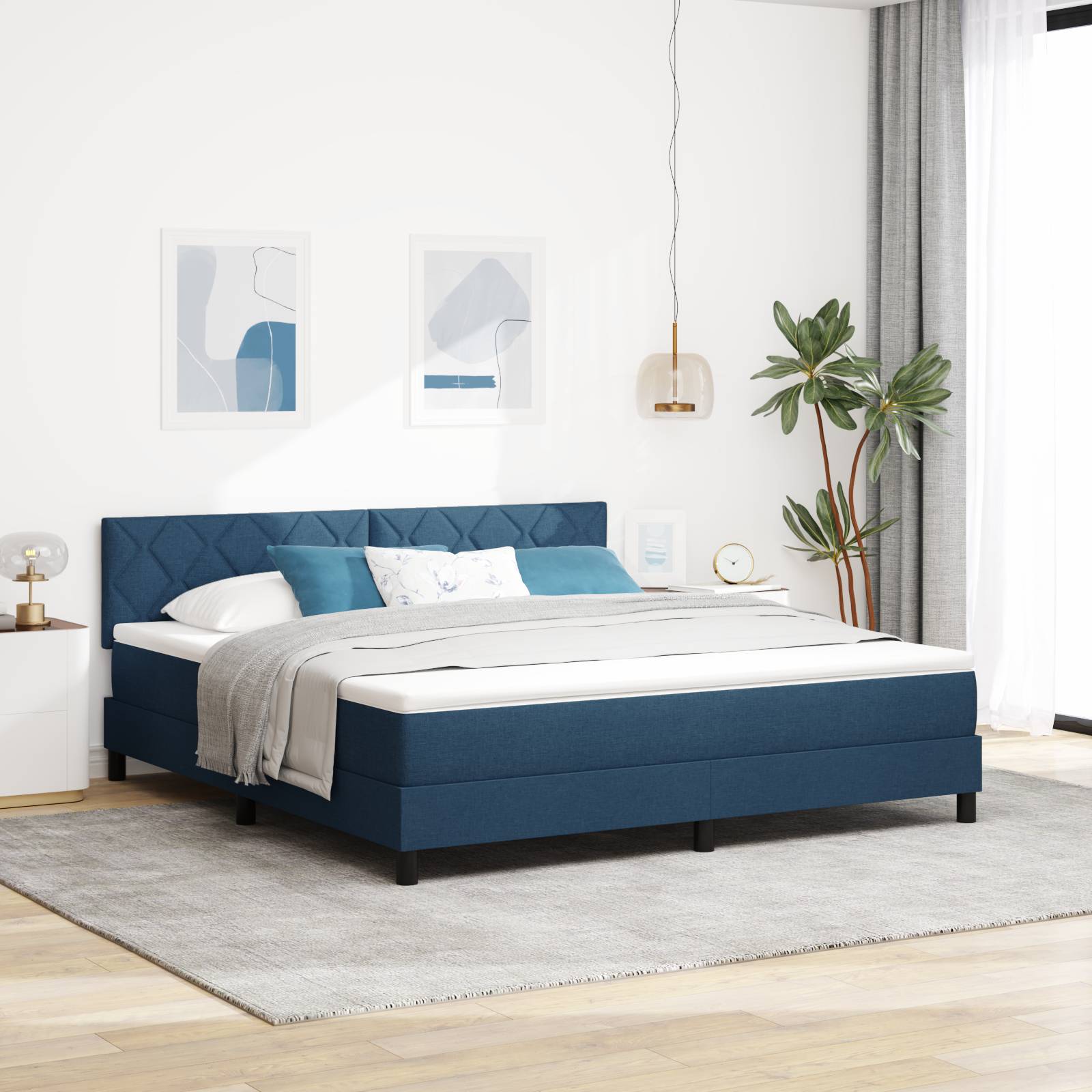 vidaXL Boxspringbett mit Matratze Blau 180x200 cm Stoff