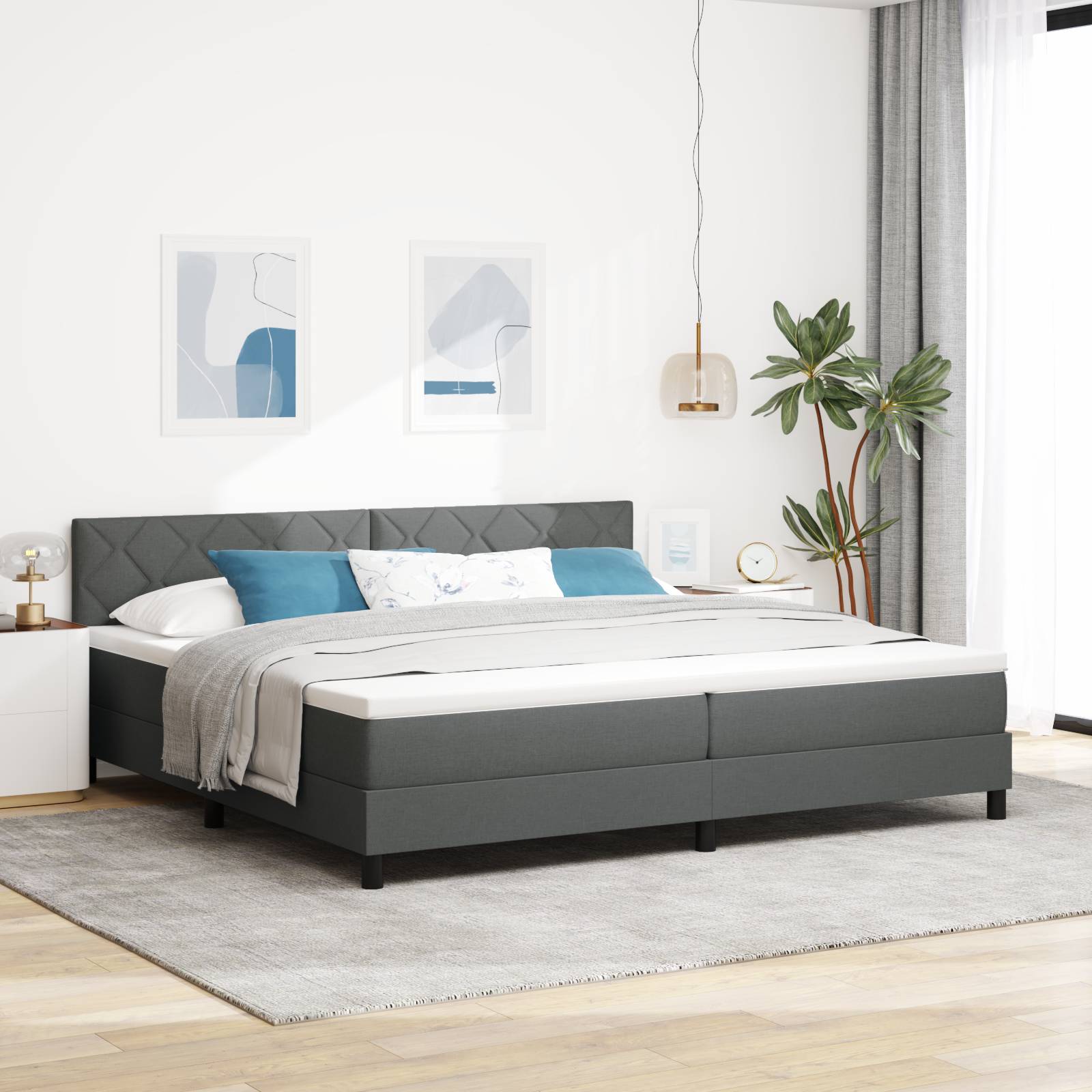 vidaXL LED Boxspringbett mit Matratze Dunkelgrau 200x200 cm Stoff