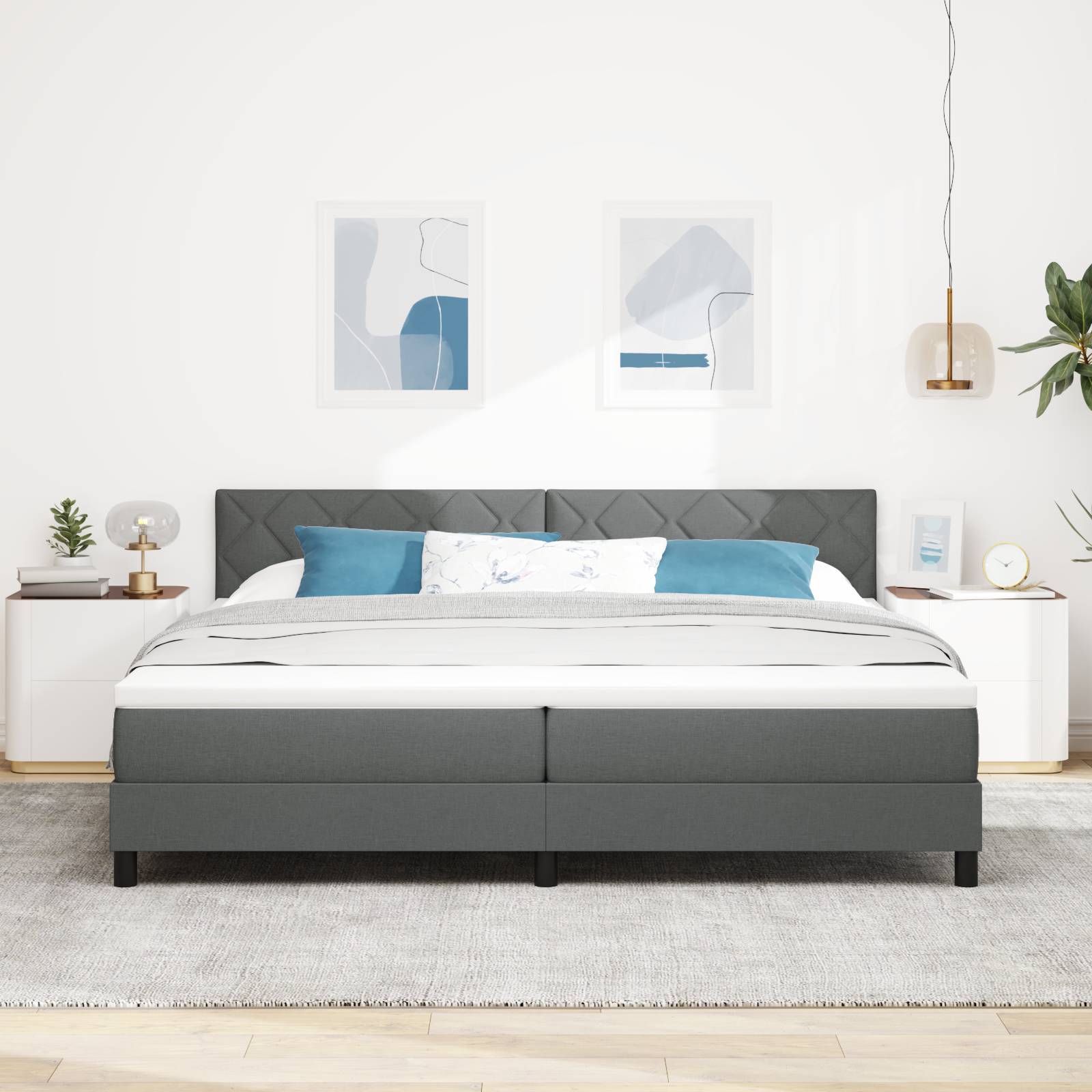 vidaXL LED Boxspringbett mit Matratze Dunkelgrau 200x200 cm Stoff