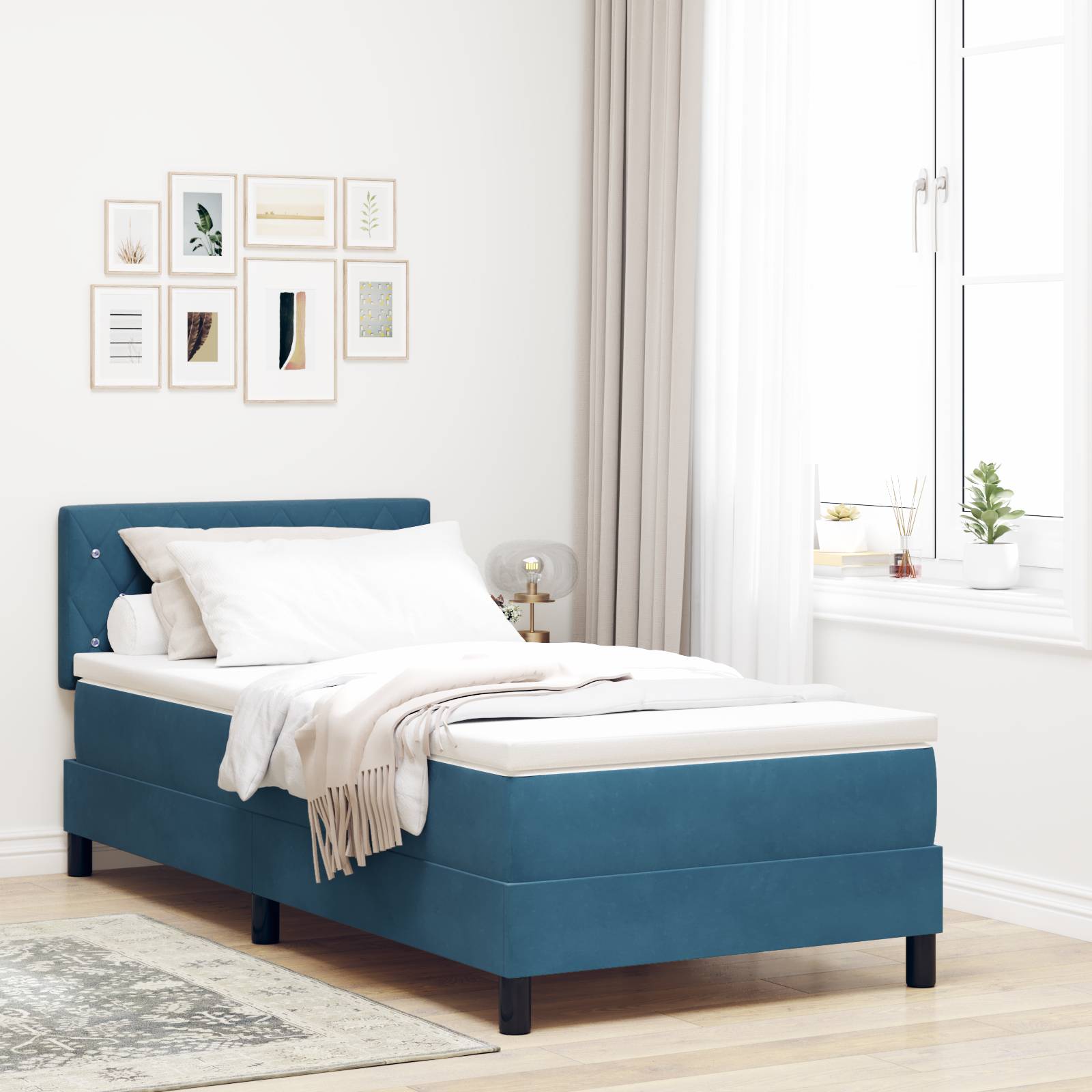 vidaXL LED Boxspringbett mit Matratze Dunkelblau 90x190 cm Samt