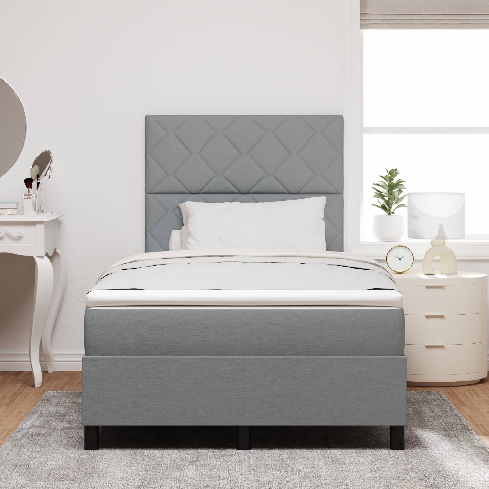 vidaXL Boxspringbett mit Matratze und LED-Licht in Hellgrau, 120 x 200 cm.
