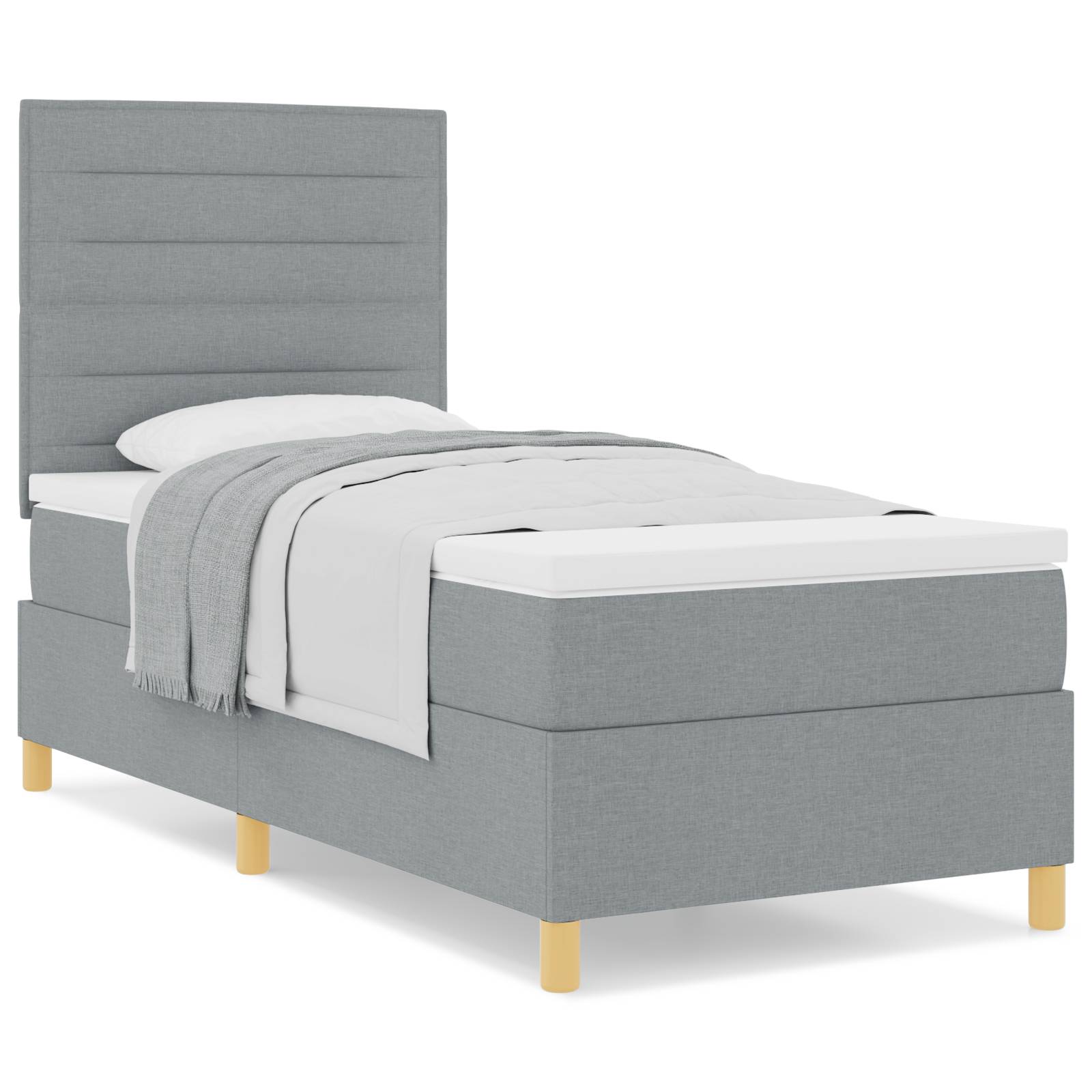 vidaXL Boxspringbett mit Matratze Hellgrau 100x200 cm Stoff