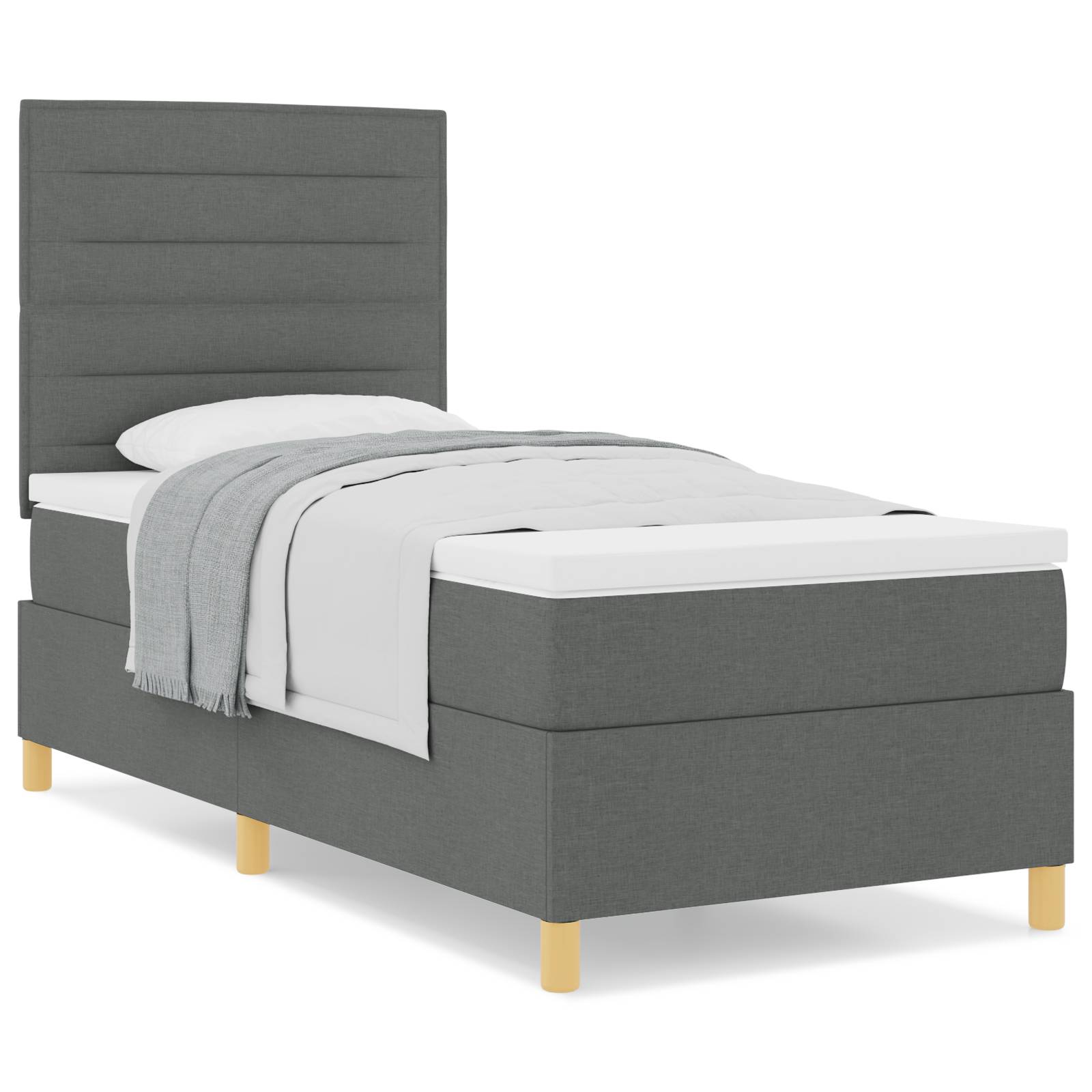 vidaXL Boxspringbett mit Matratze Dunkelgrau 100x200 cm Stoff