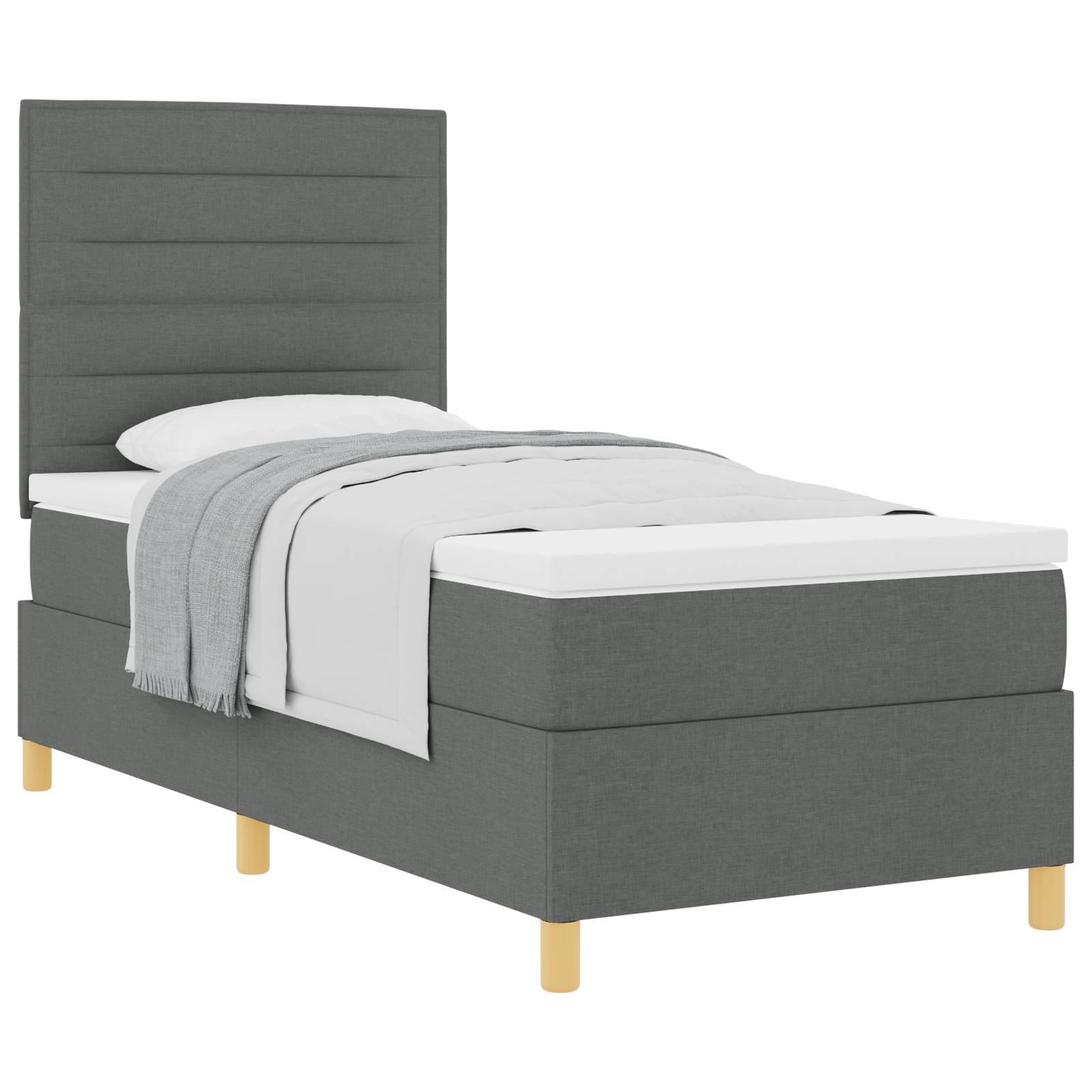 vidaXL Boxspringbett mit Matratze Dunkelgrau 100x200 cm Stoff