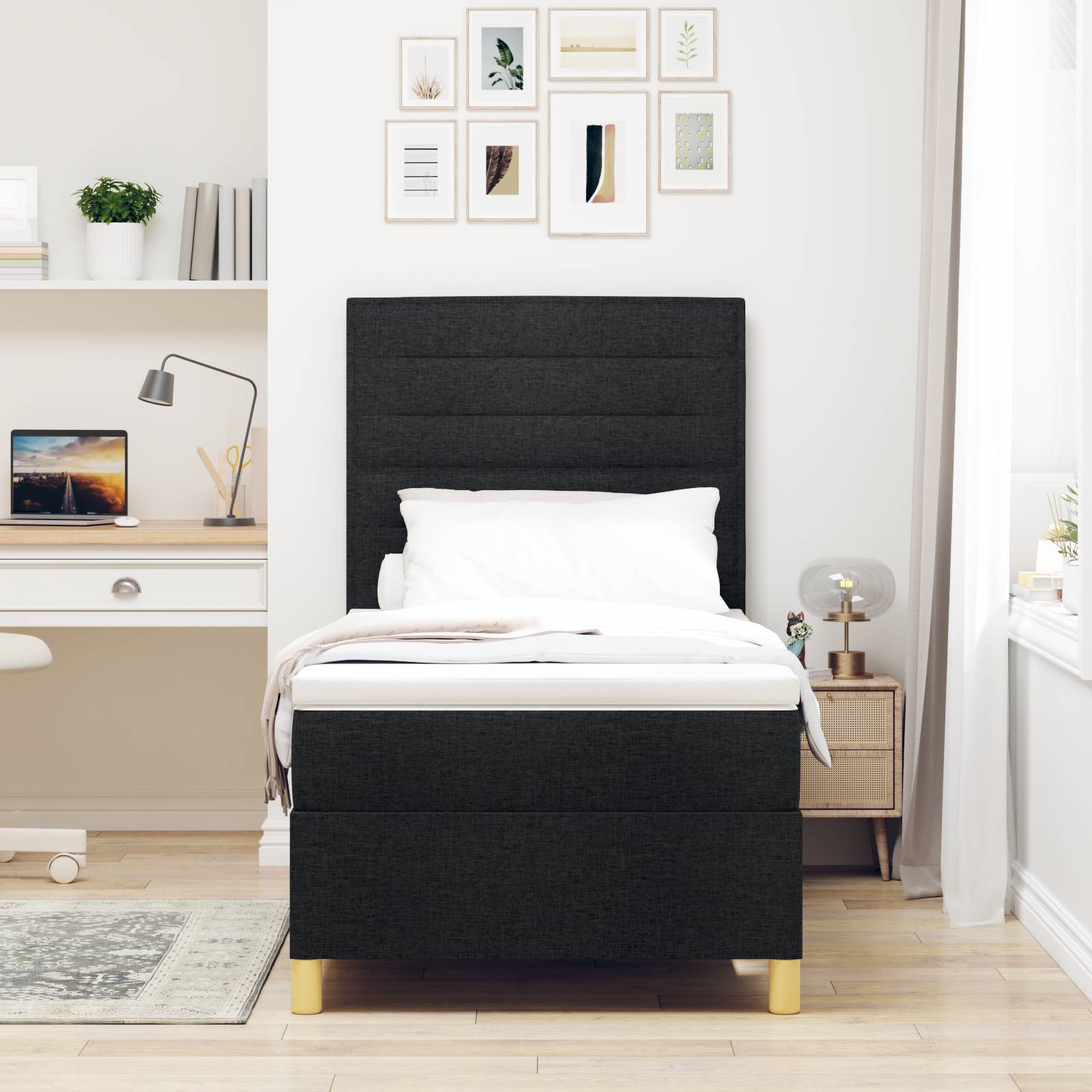 vidaXL Boxspringbett mit Matratze & LED Schwarz 80x200 cm Stoff